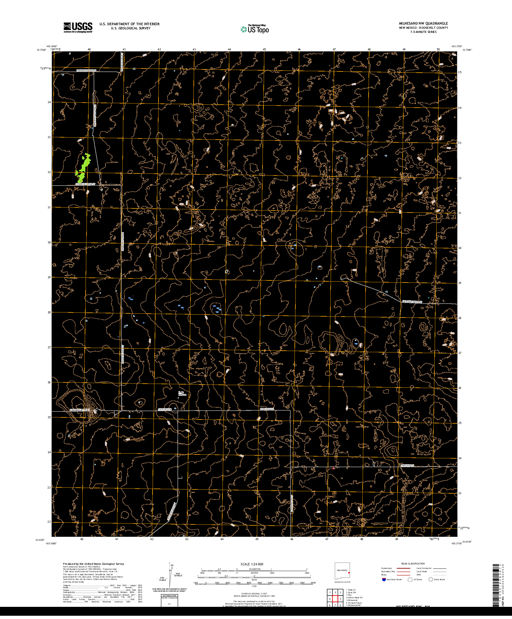 USGS US TOPO 7.5-MINUTE MAP FOR MILNESAND NW, NM 2020