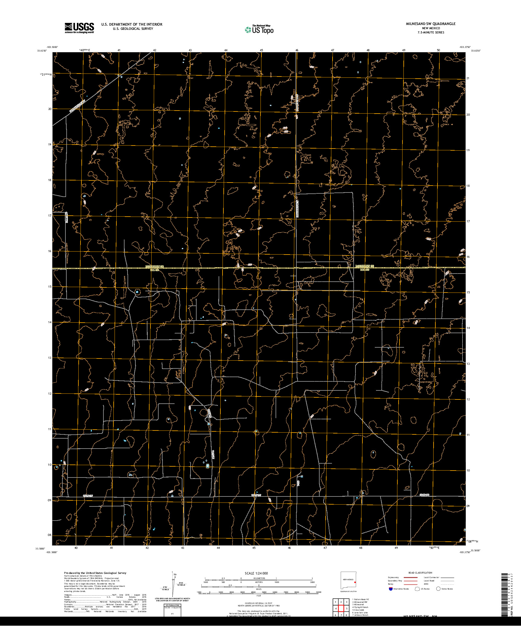USGS US TOPO 7.5-MINUTE MAP FOR MILNESAND SW, NM 2020