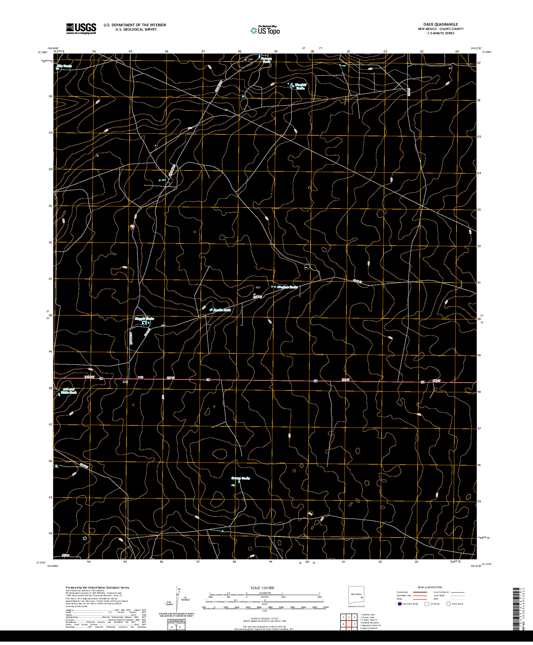 USGS US TOPO 7.5-MINUTE MAP FOR OASIS, NM 2020