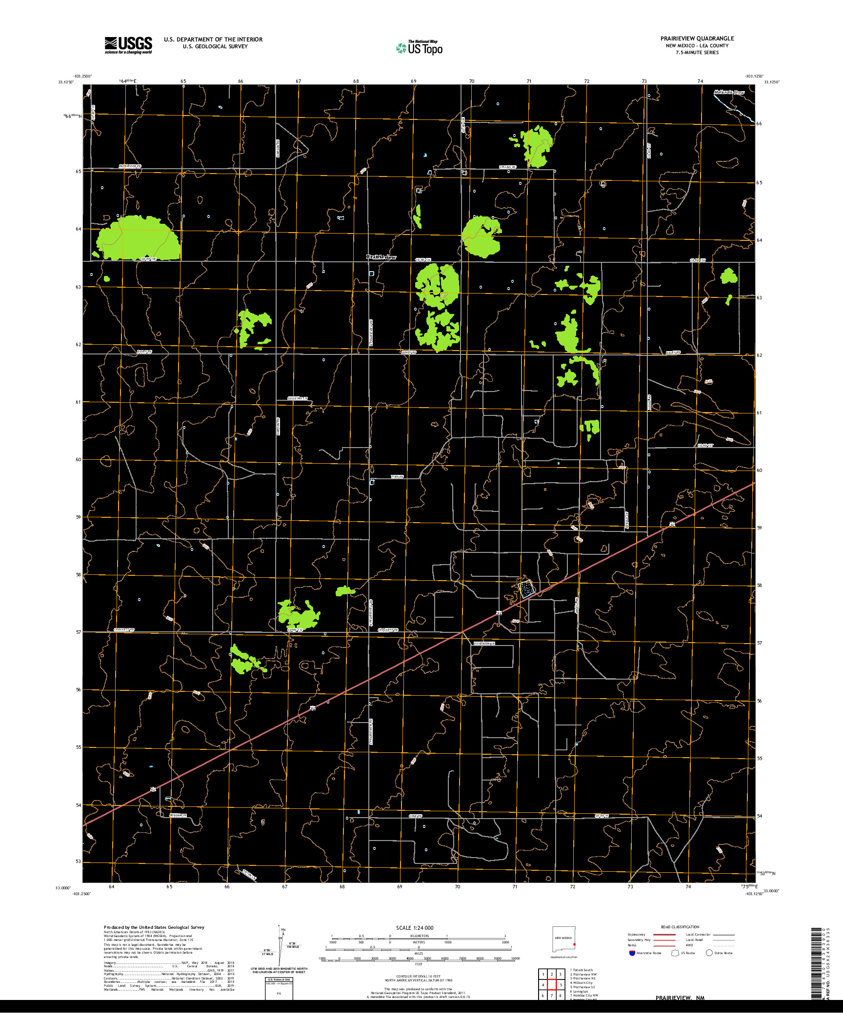 USGS US TOPO 7.5-MINUTE MAP FOR PRAIRIEVIEW, NM 2020