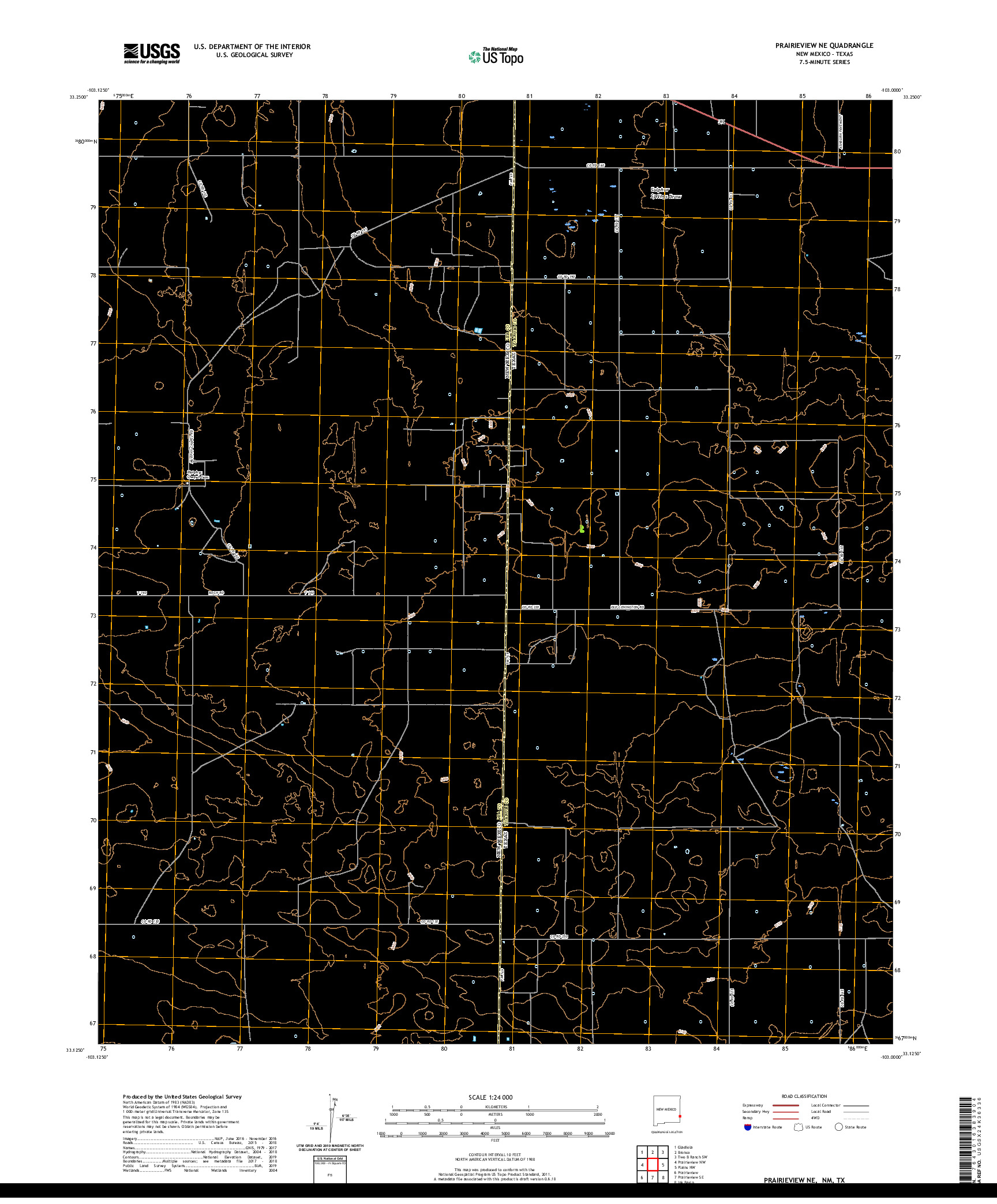 USGS US TOPO 7.5-MINUTE MAP FOR PRAIRIEVIEW NE, NM,TX 2020