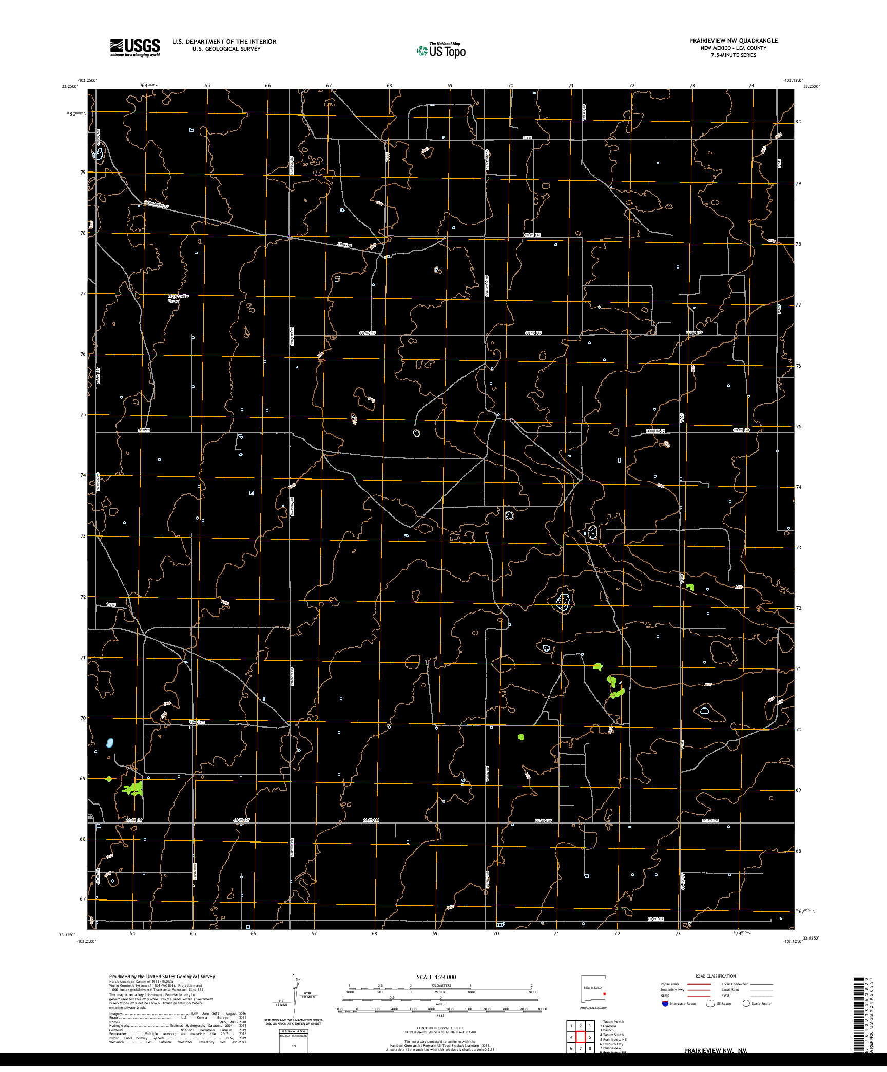 USGS US TOPO 7.5-MINUTE MAP FOR PRAIRIEVIEW NW, NM 2020
