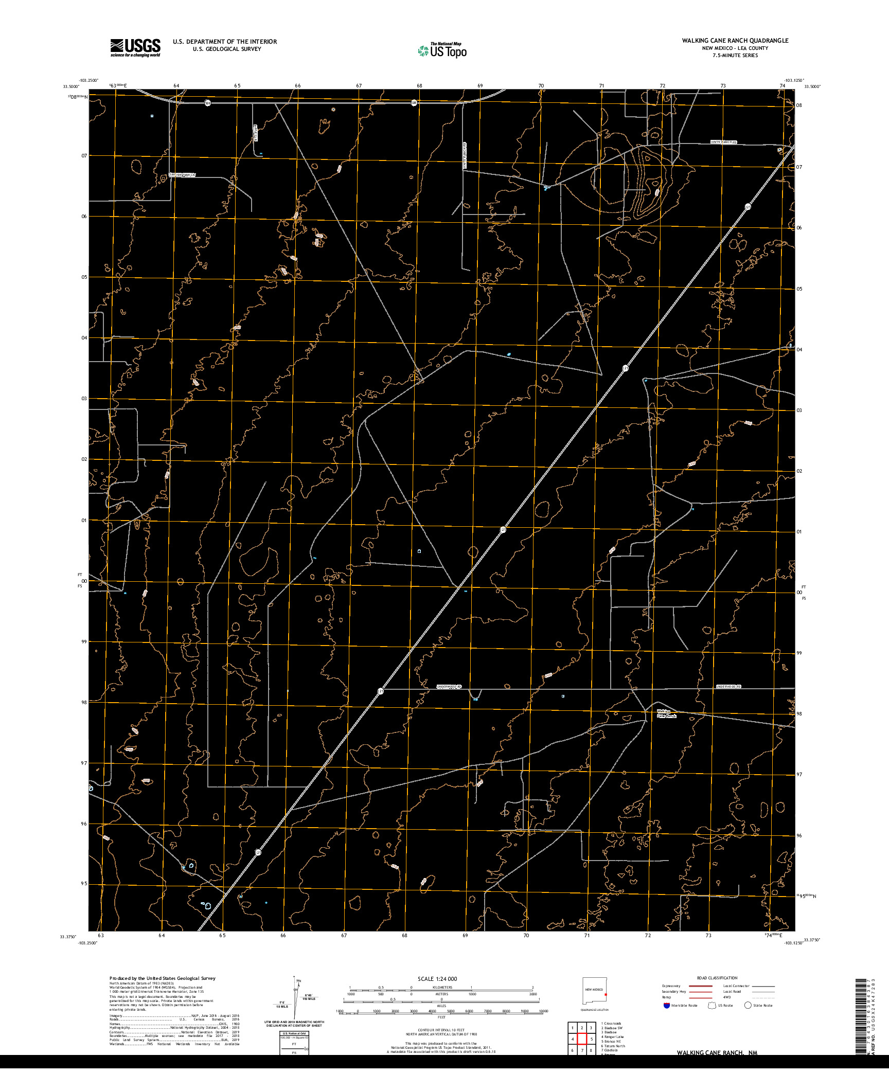 USGS US TOPO 7.5-MINUTE MAP FOR WALKING CANE RANCH, NM 2020
