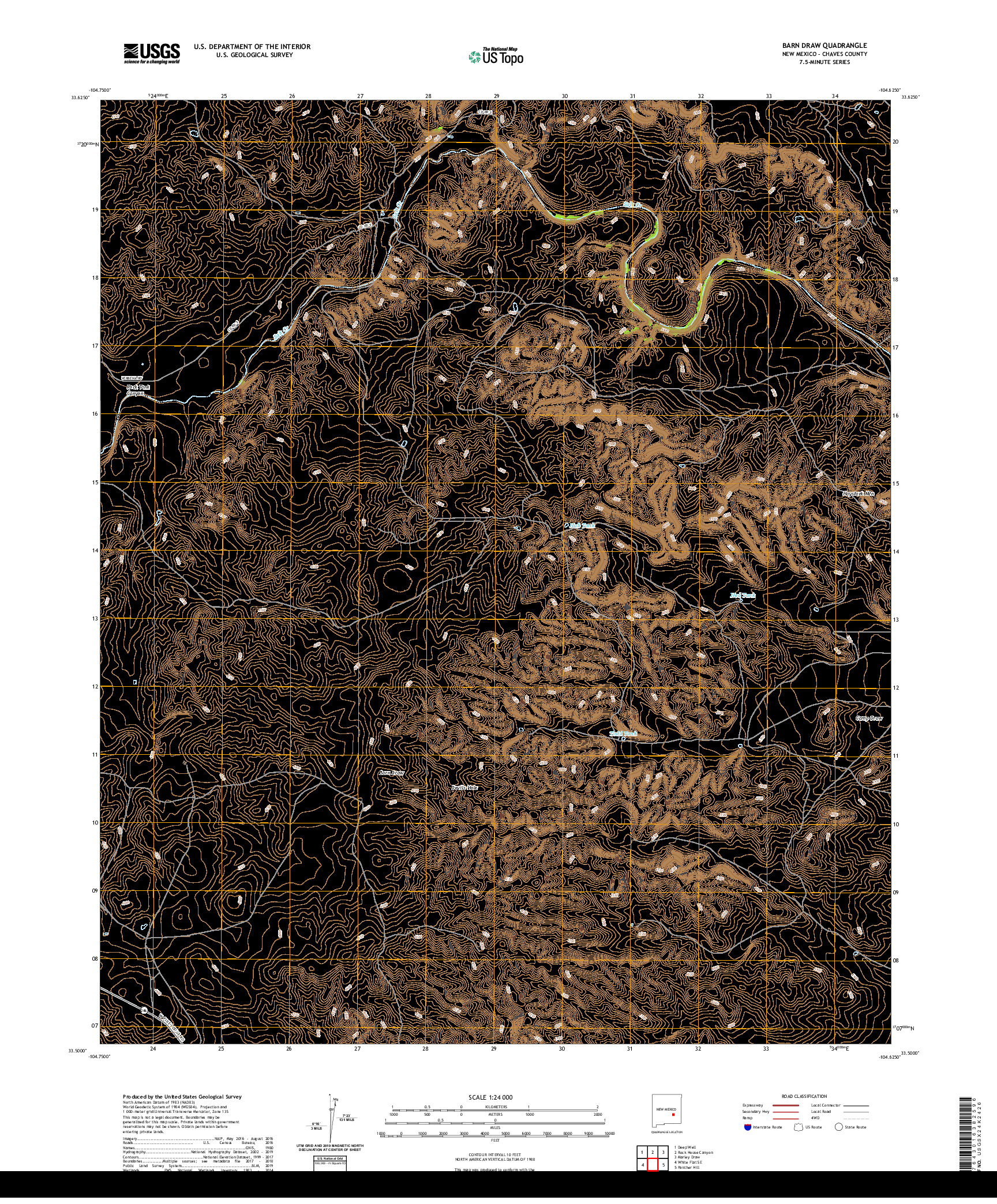 USGS US TOPO 7.5-MINUTE MAP FOR BARN DRAW, NM 2020