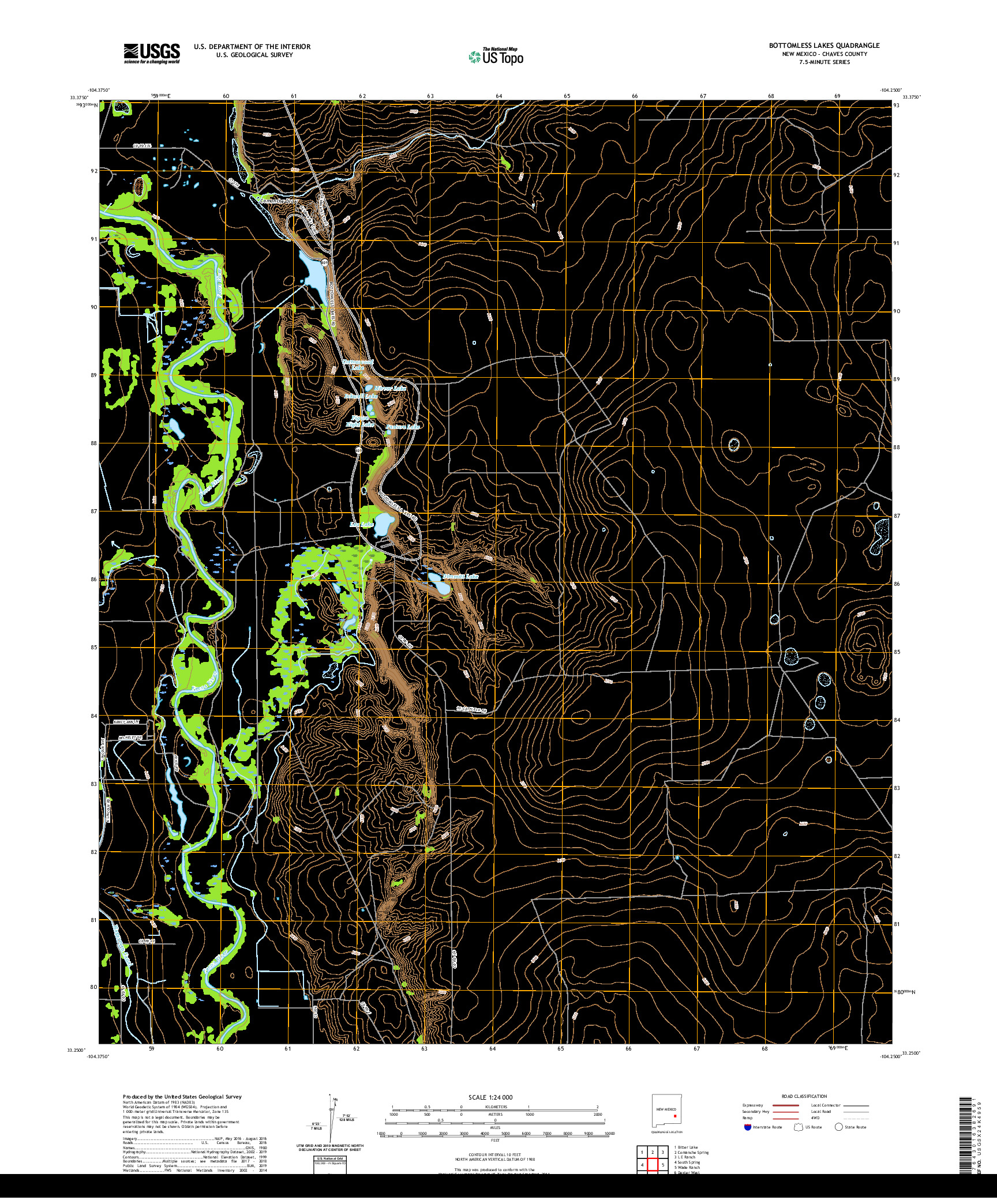 USGS US TOPO 7.5-MINUTE MAP FOR BOTTOMLESS LAKES, NM 2020