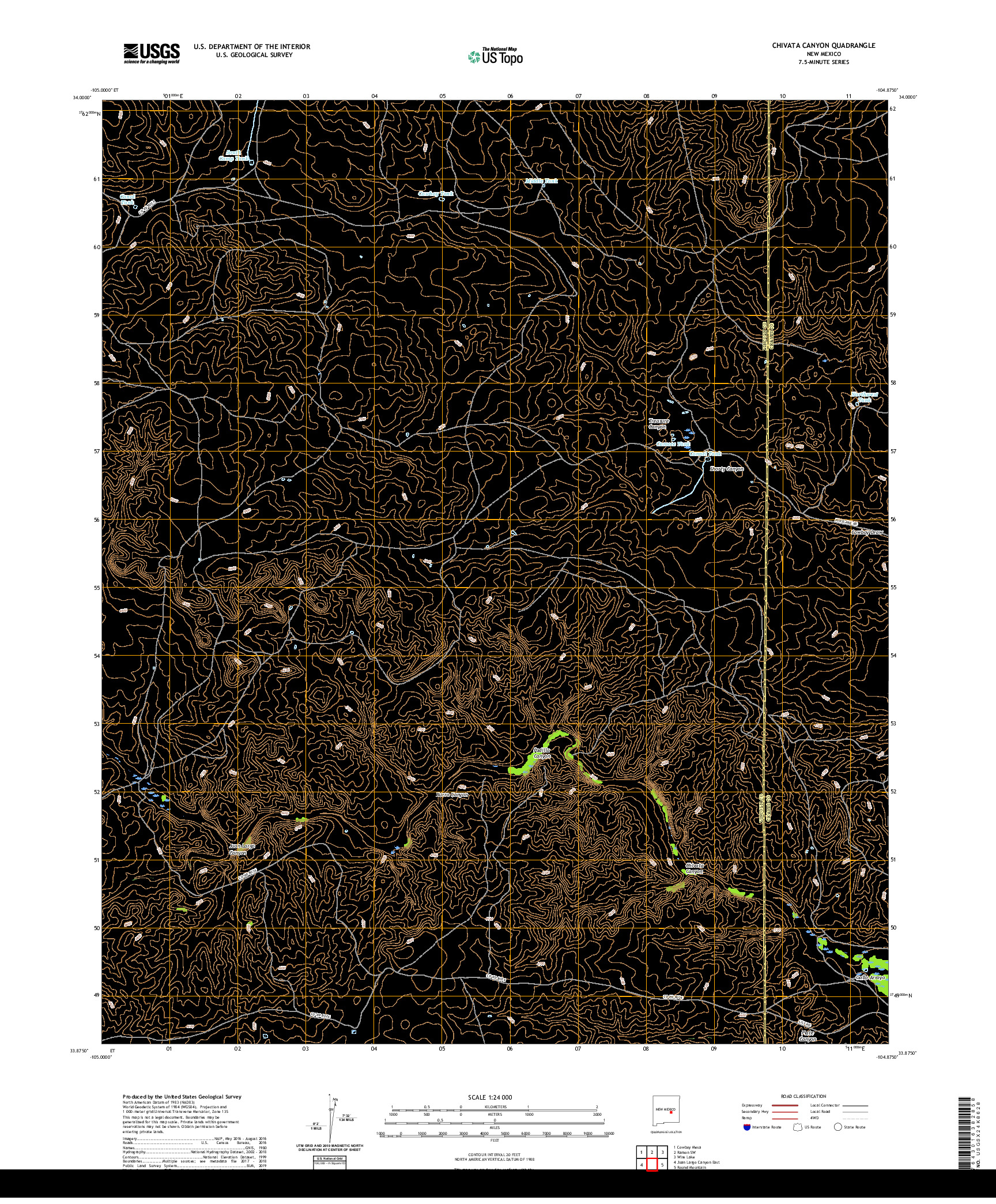 USGS US TOPO 7.5-MINUTE MAP FOR CHIVATA CANYON, NM 2020