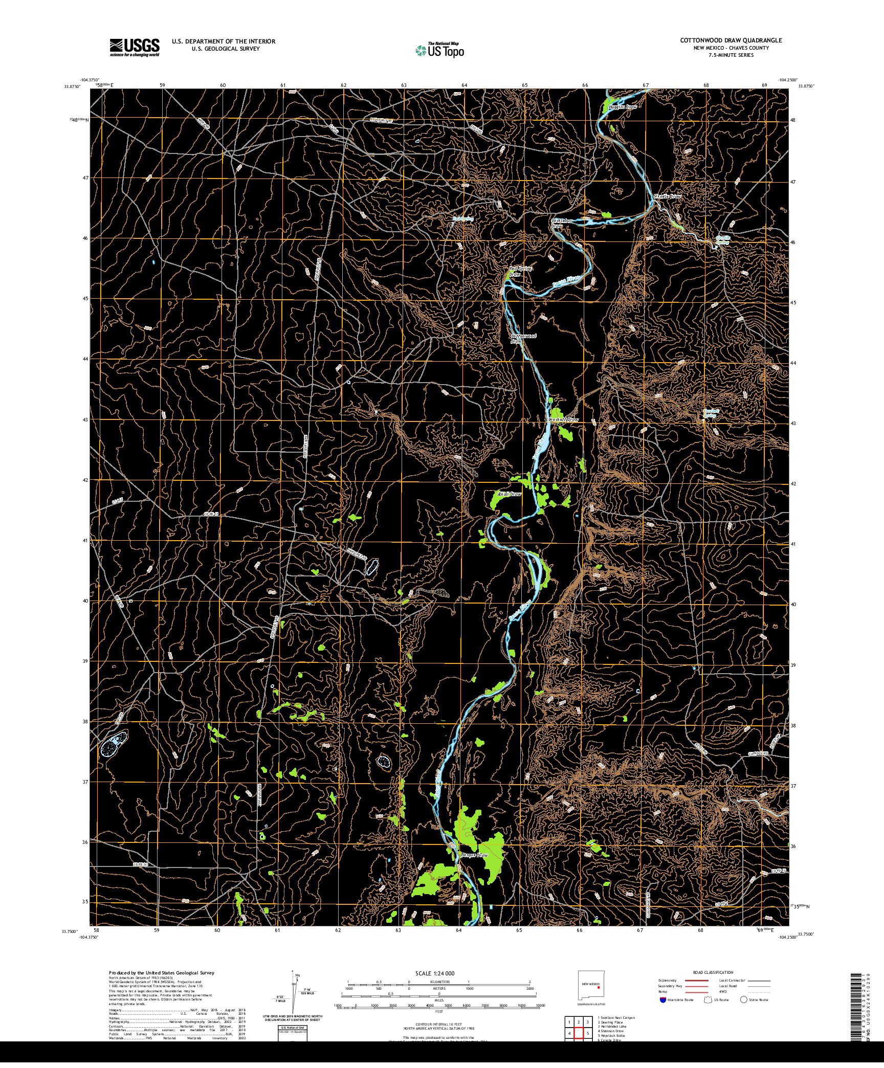 USGS US TOPO 7.5-MINUTE MAP FOR COTTONWOOD DRAW, NM 2020