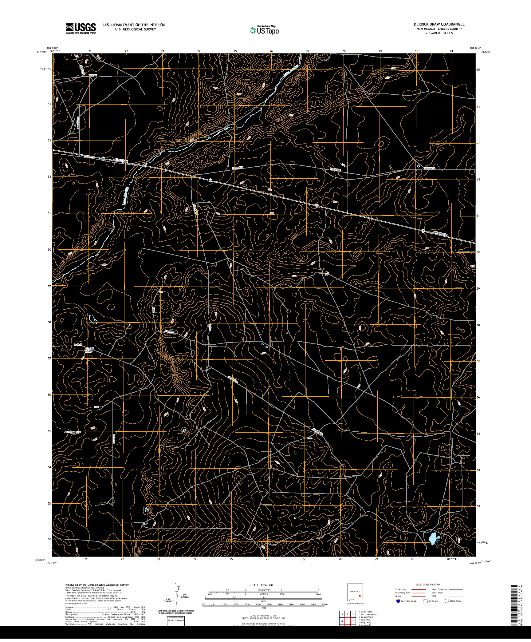 USGS US TOPO 7.5-MINUTE MAP FOR DERRICK DRAW, NM 2020