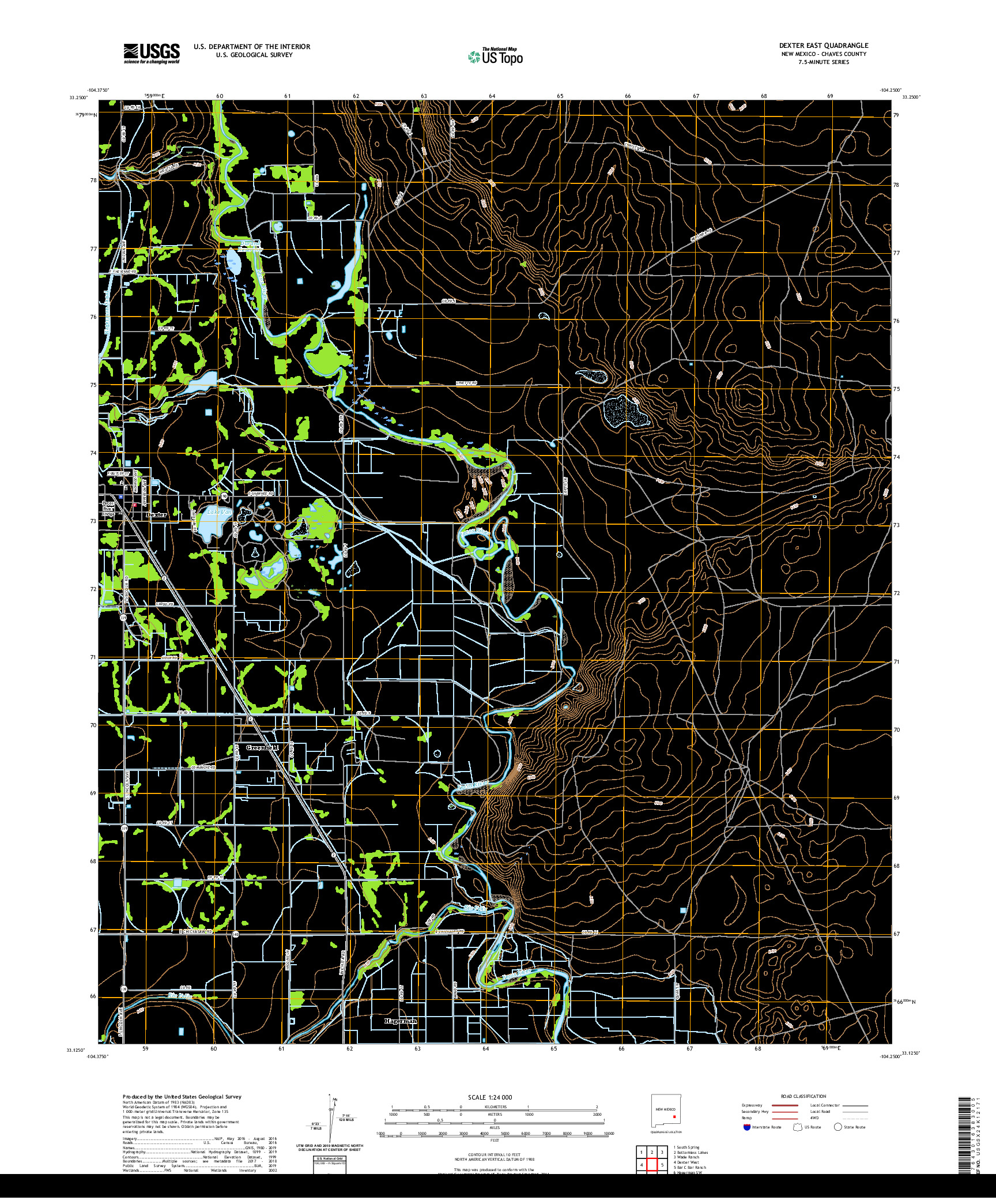 USGS US TOPO 7.5-MINUTE MAP FOR DEXTER EAST, NM 2020