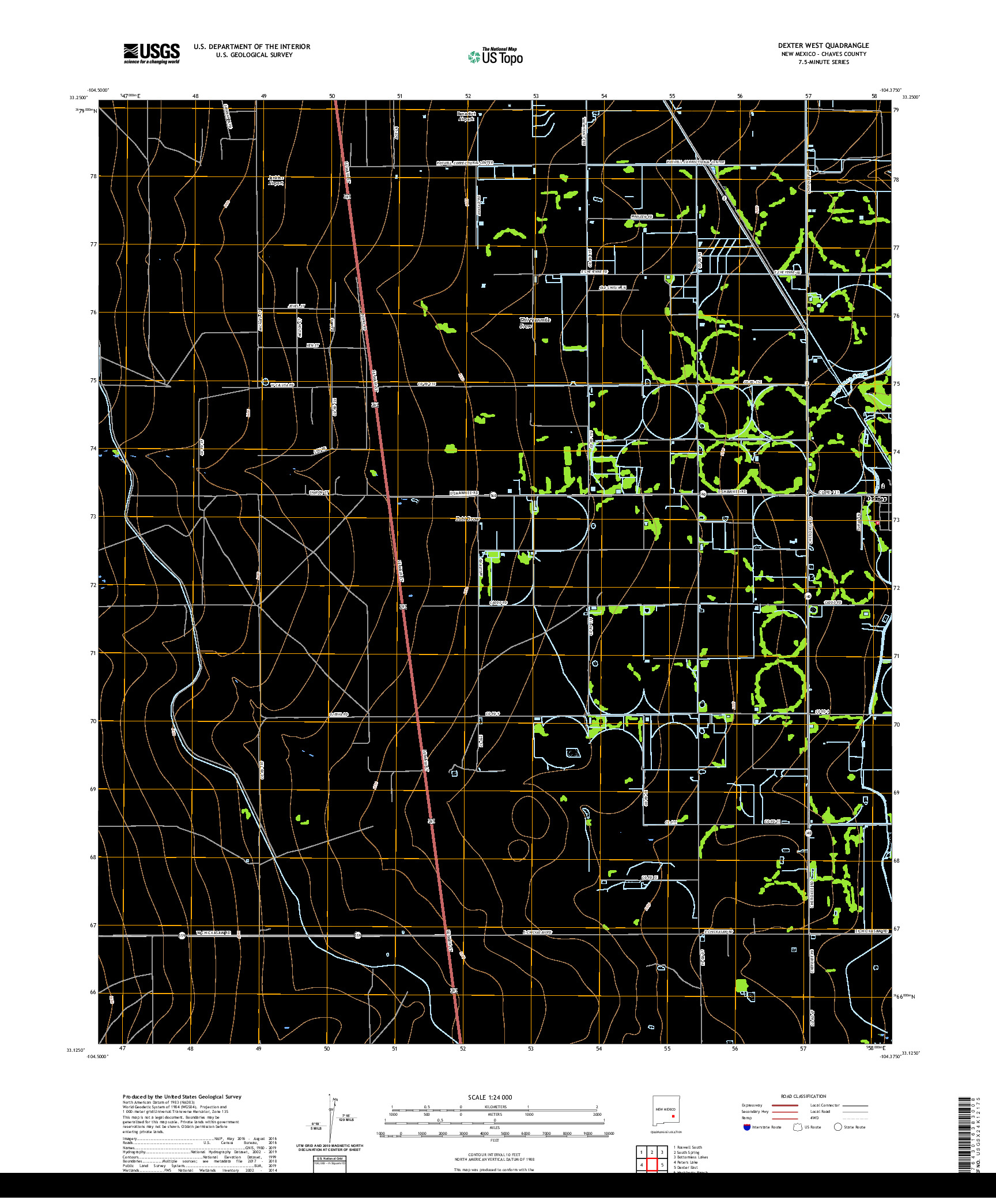 USGS US TOPO 7.5-MINUTE MAP FOR DEXTER WEST, NM 2020