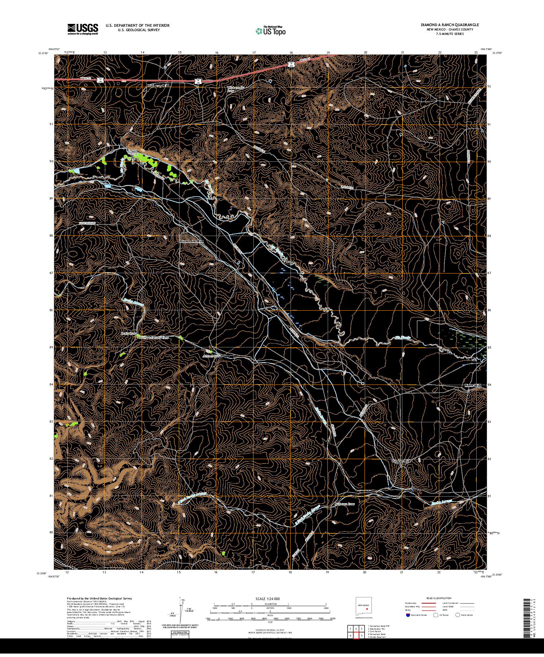 USGS US TOPO 7.5-MINUTE MAP FOR DIAMOND A RANCH, NM 2020