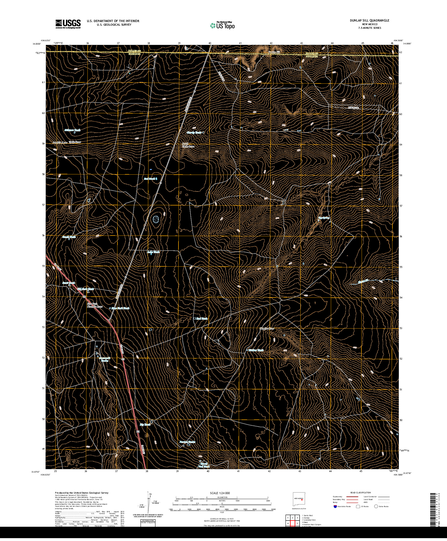 USGS US TOPO 7.5-MINUTE MAP FOR DUNLAP SILL, NM 2020