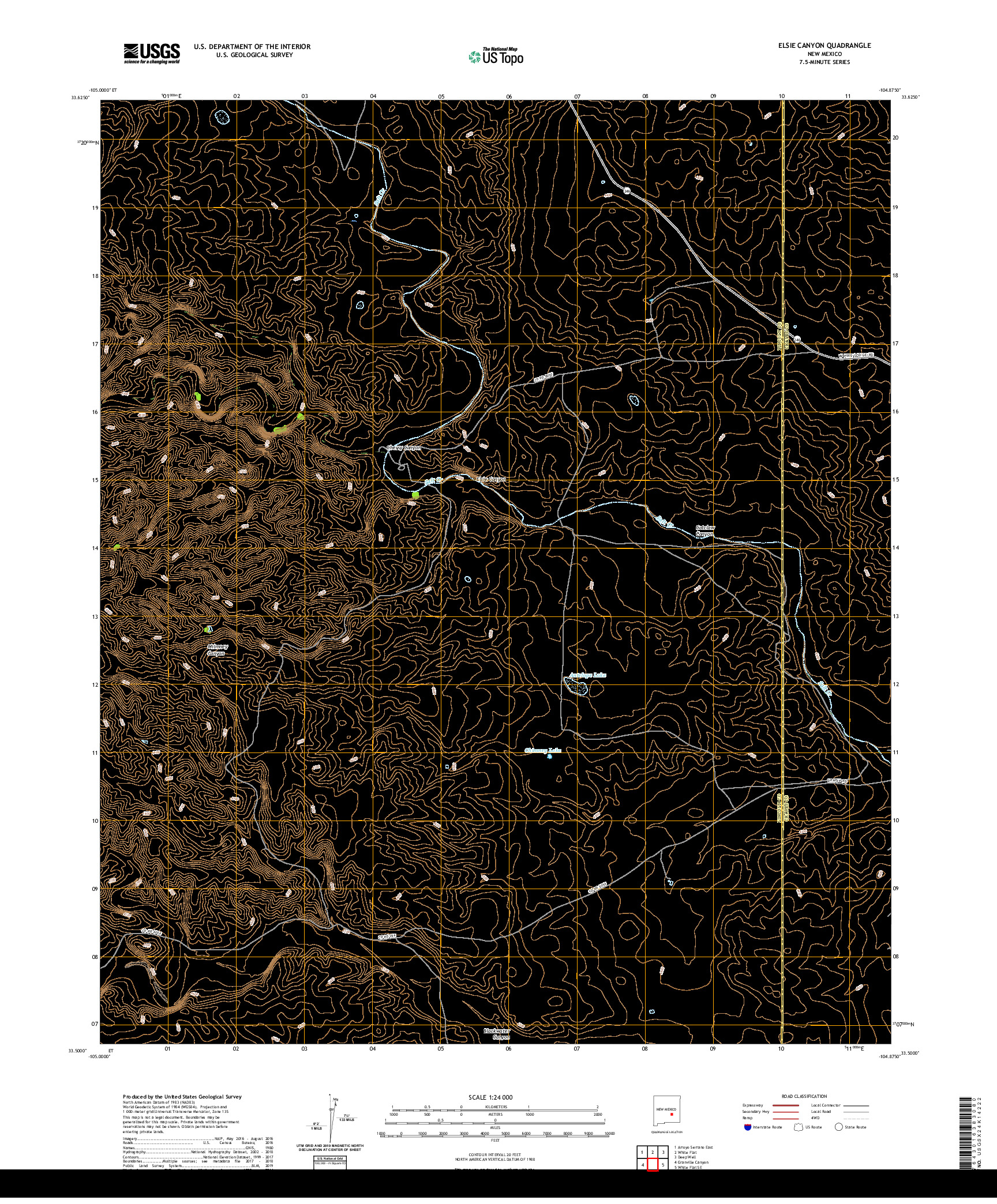 USGS US TOPO 7.5-MINUTE MAP FOR ELSIE CANYON, NM 2020