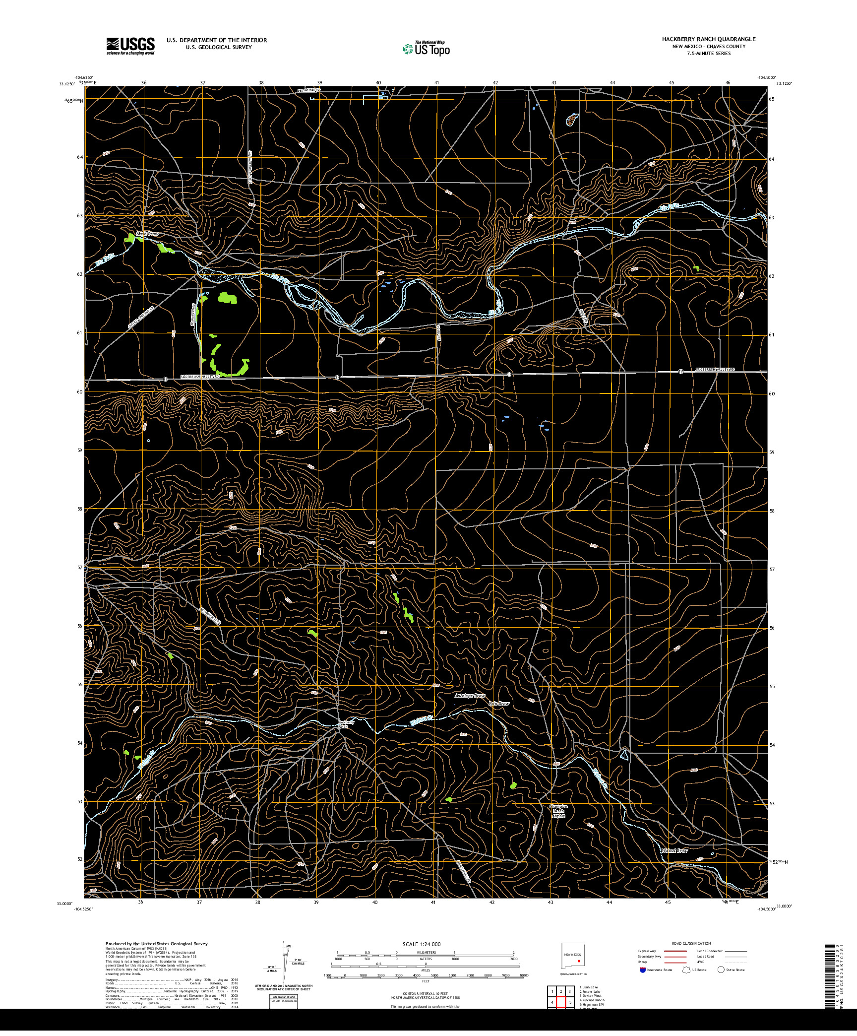 USGS US TOPO 7.5-MINUTE MAP FOR HACKBERRY RANCH, NM 2020
