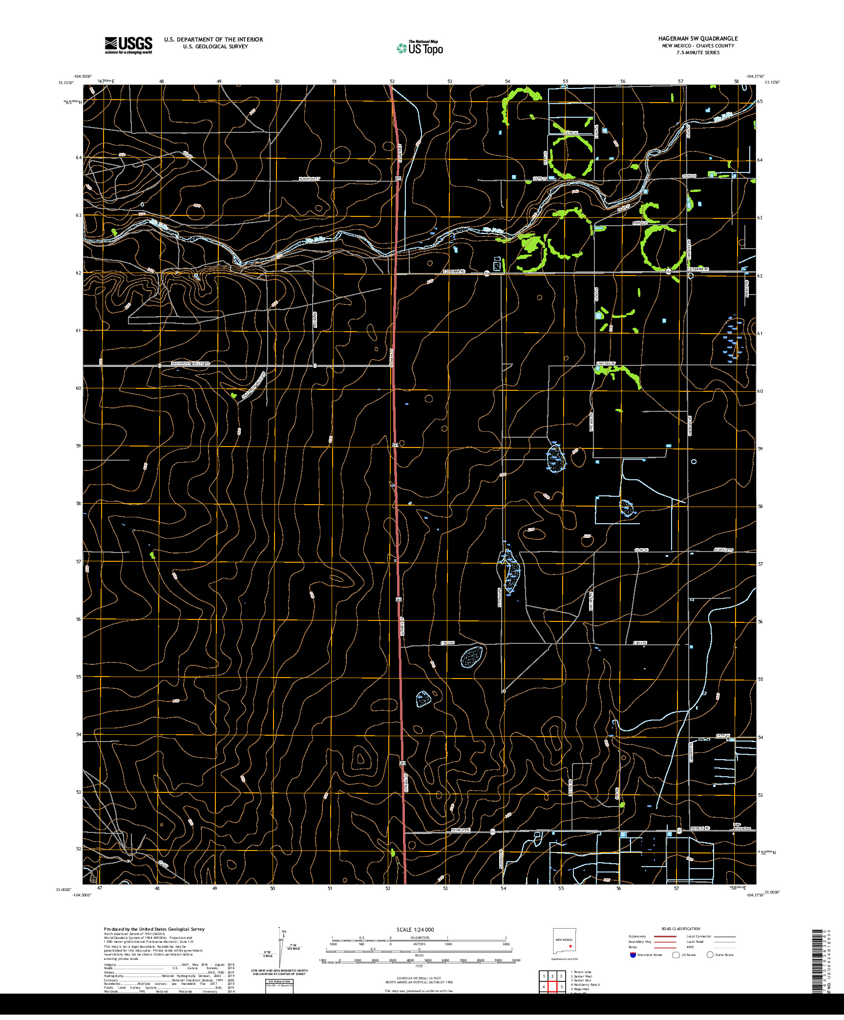 USGS US TOPO 7.5-MINUTE MAP FOR HAGERMAN SW, NM 2020