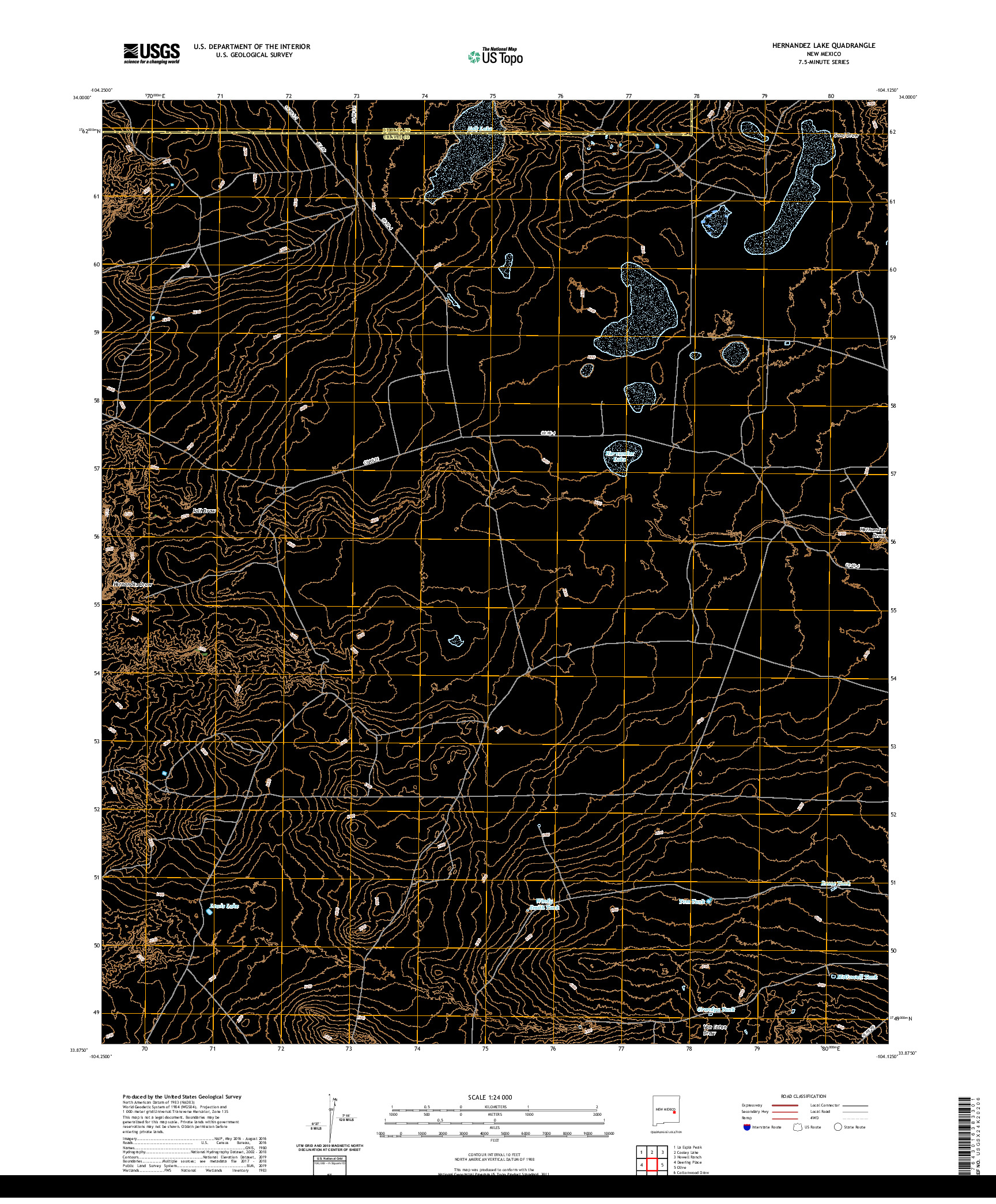 USGS US TOPO 7.5-MINUTE MAP FOR HERNANDEZ LAKE, NM 2020