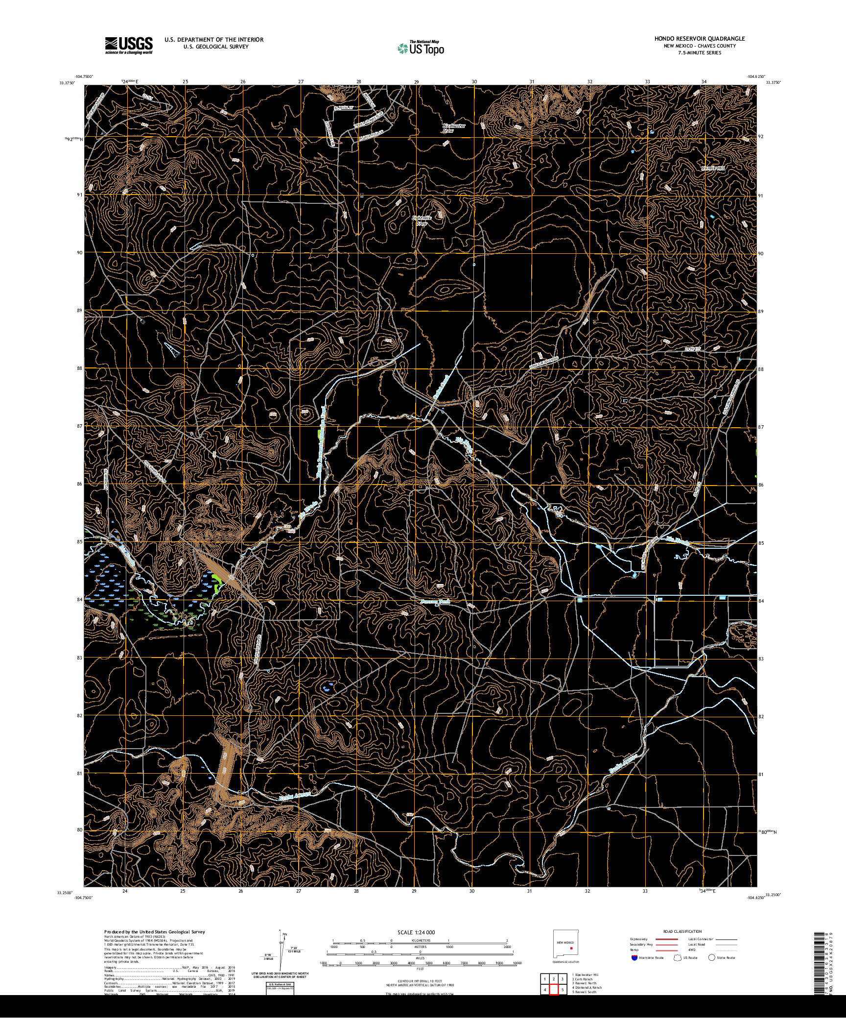 USGS US TOPO 7.5-MINUTE MAP FOR HONDO RESERVOIR, NM 2020