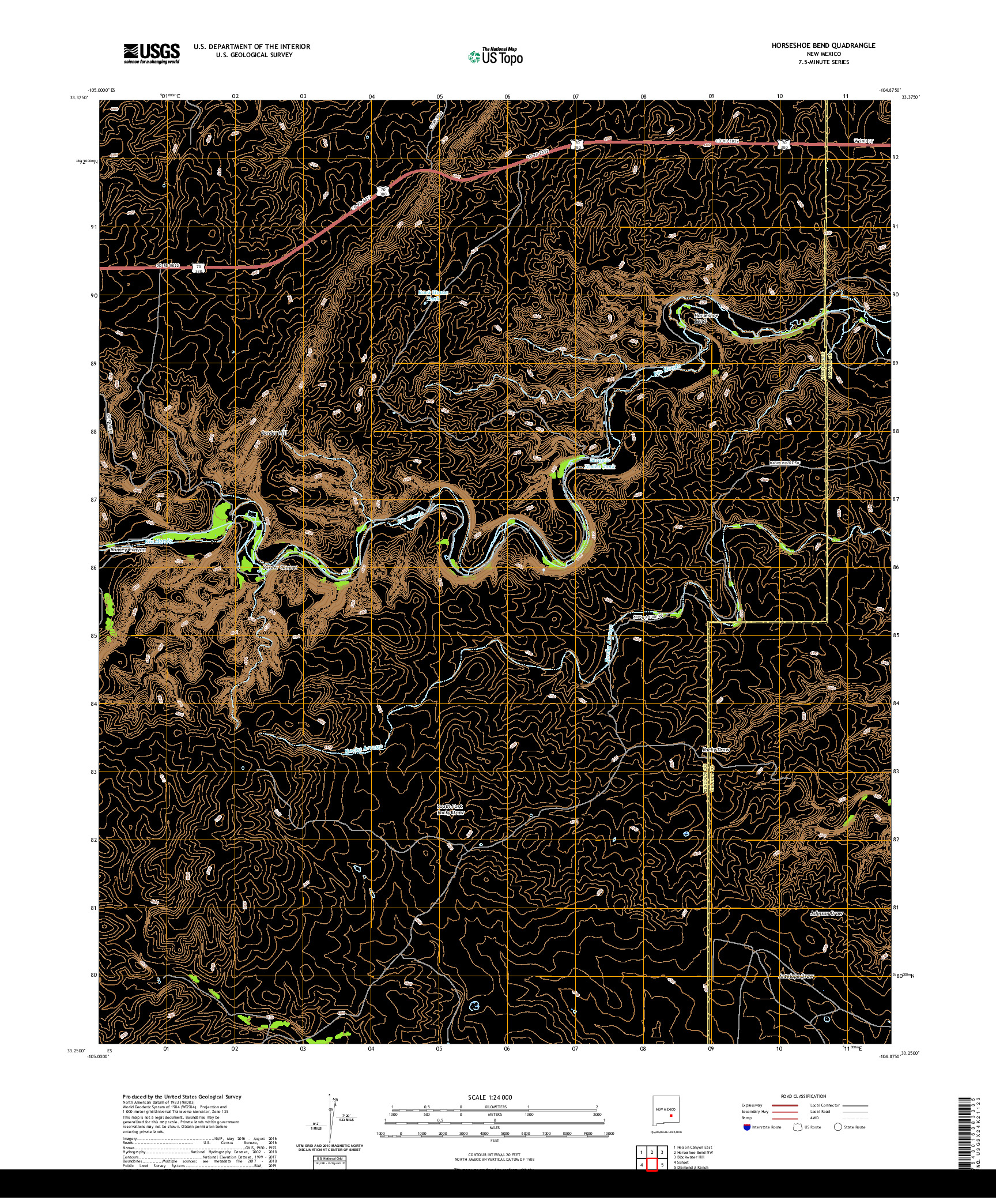 USGS US TOPO 7.5-MINUTE MAP FOR HORSESHOE BEND, NM 2020