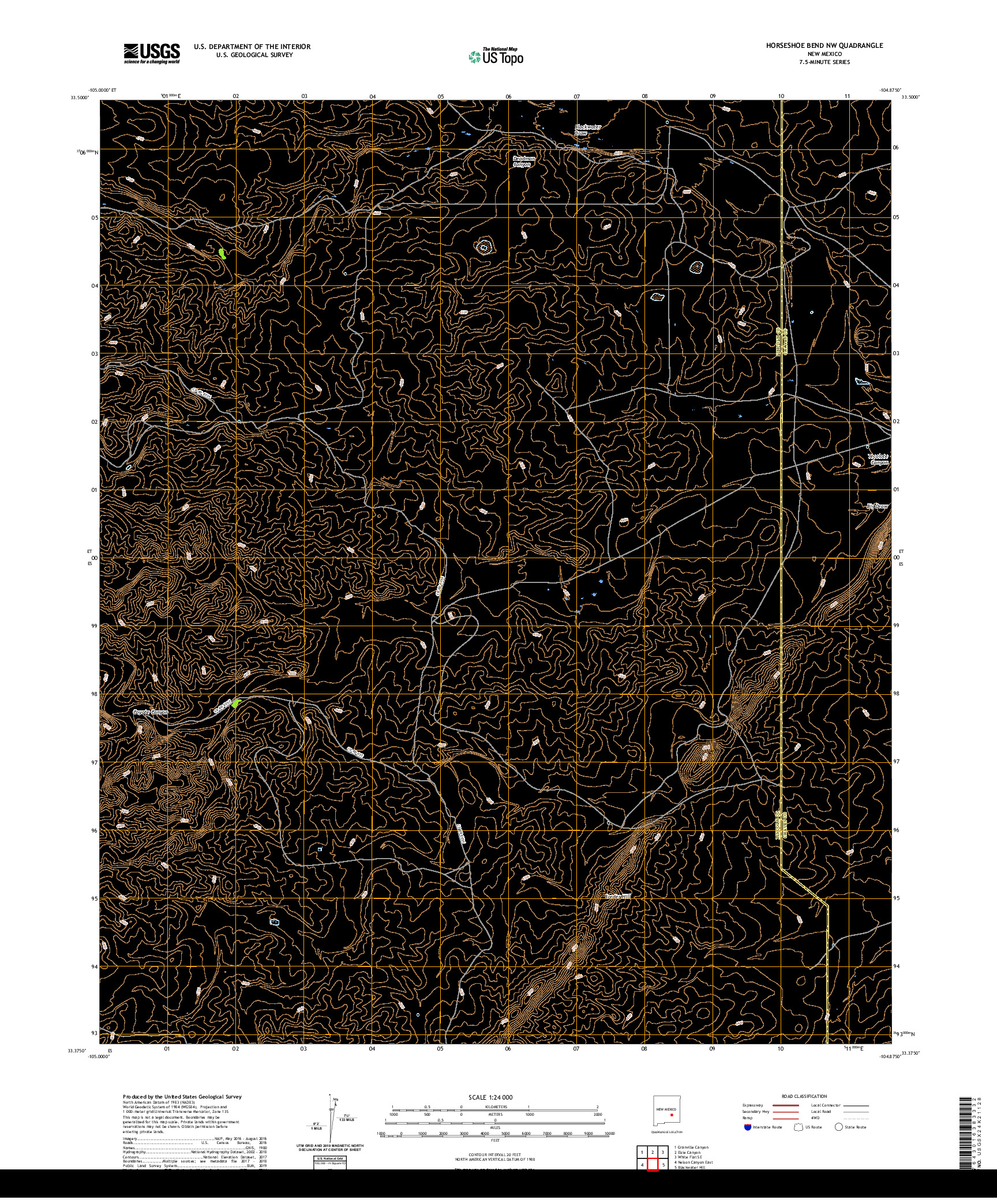 USGS US TOPO 7.5-MINUTE MAP FOR HORSESHOE BEND NW, NM 2020