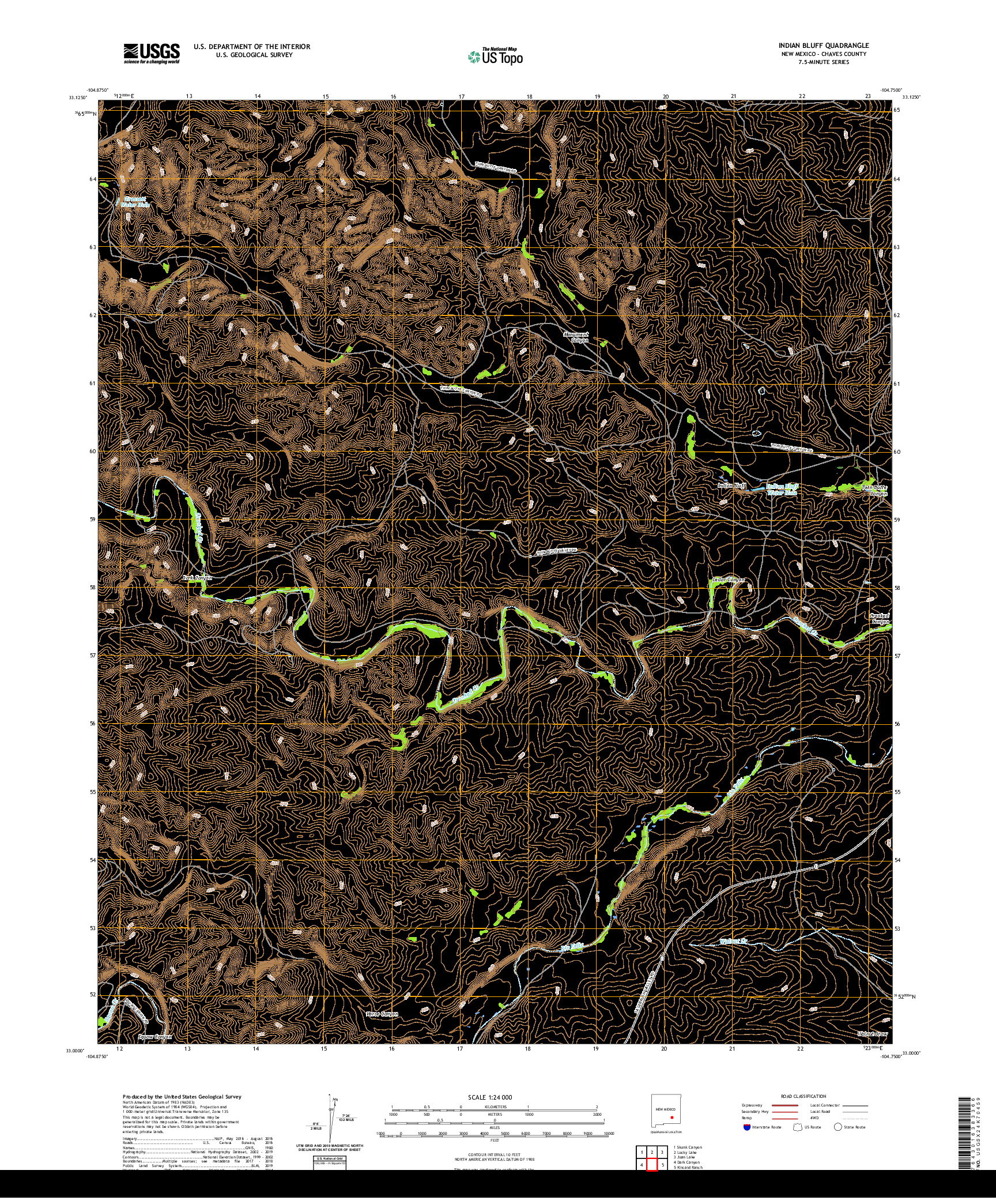 USGS US TOPO 7.5-MINUTE MAP FOR INDIAN BLUFF, NM 2020