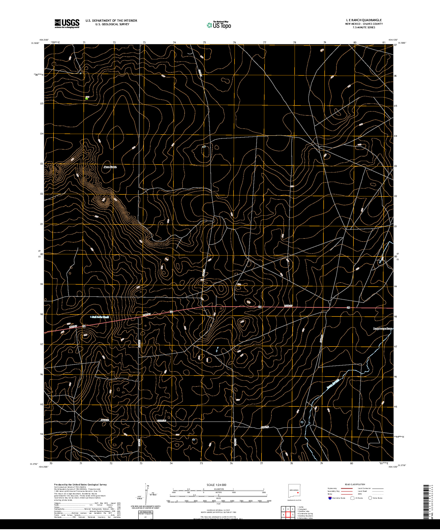 USGS US TOPO 7.5-MINUTE MAP FOR L E RANCH, NM 2020