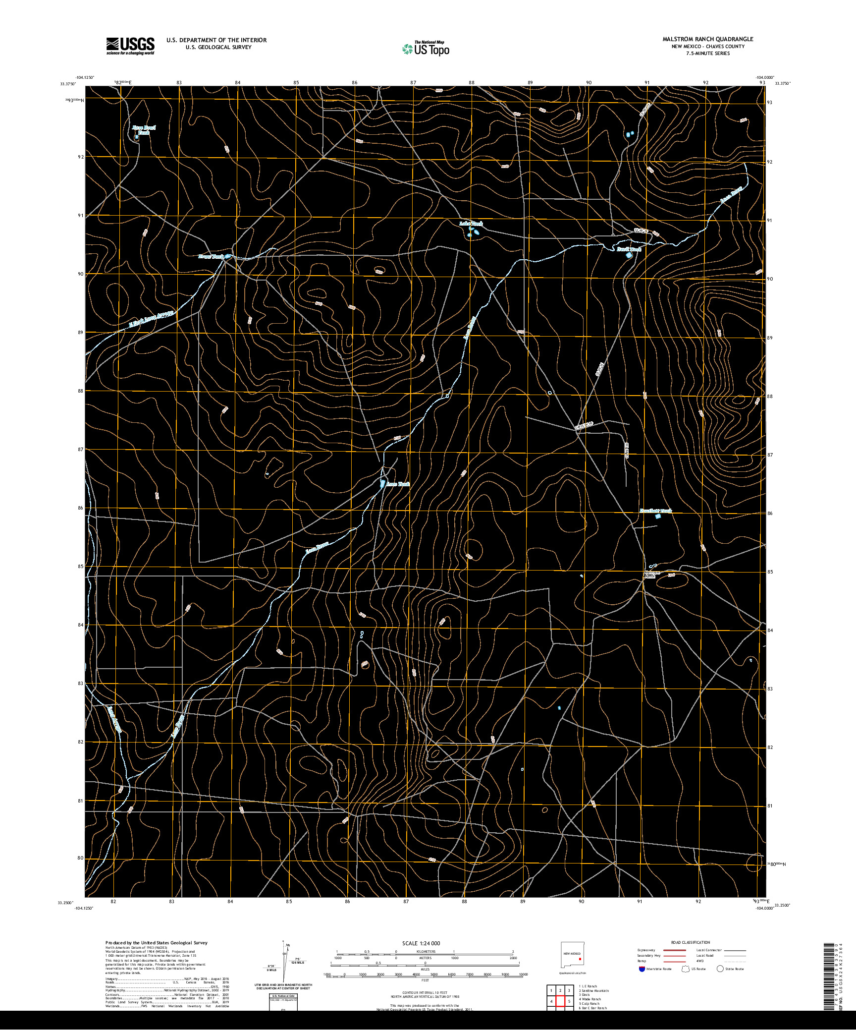 USGS US TOPO 7.5-MINUTE MAP FOR MALSTROM RANCH, NM 2020