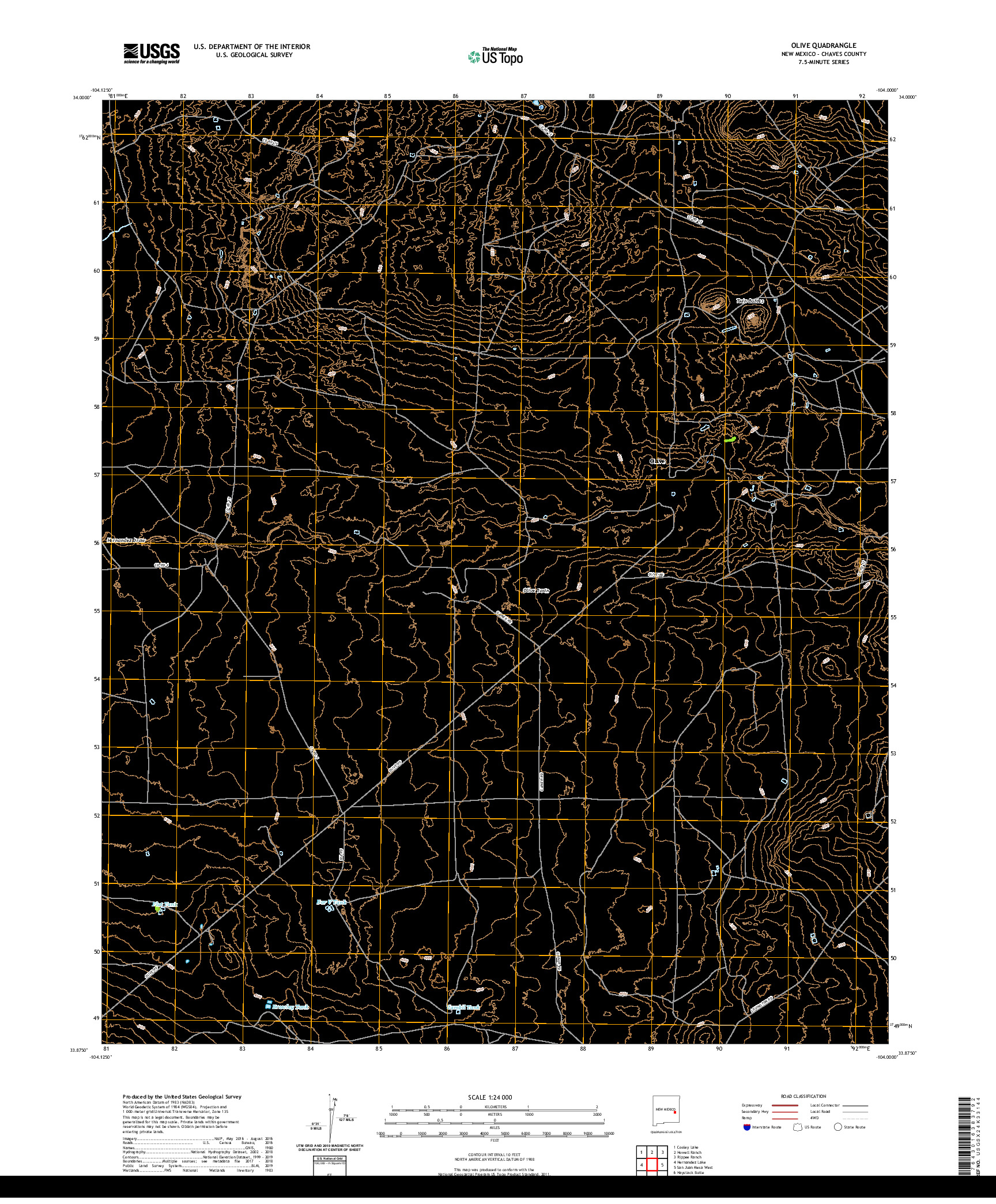 USGS US TOPO 7.5-MINUTE MAP FOR OLIVE, NM 2020