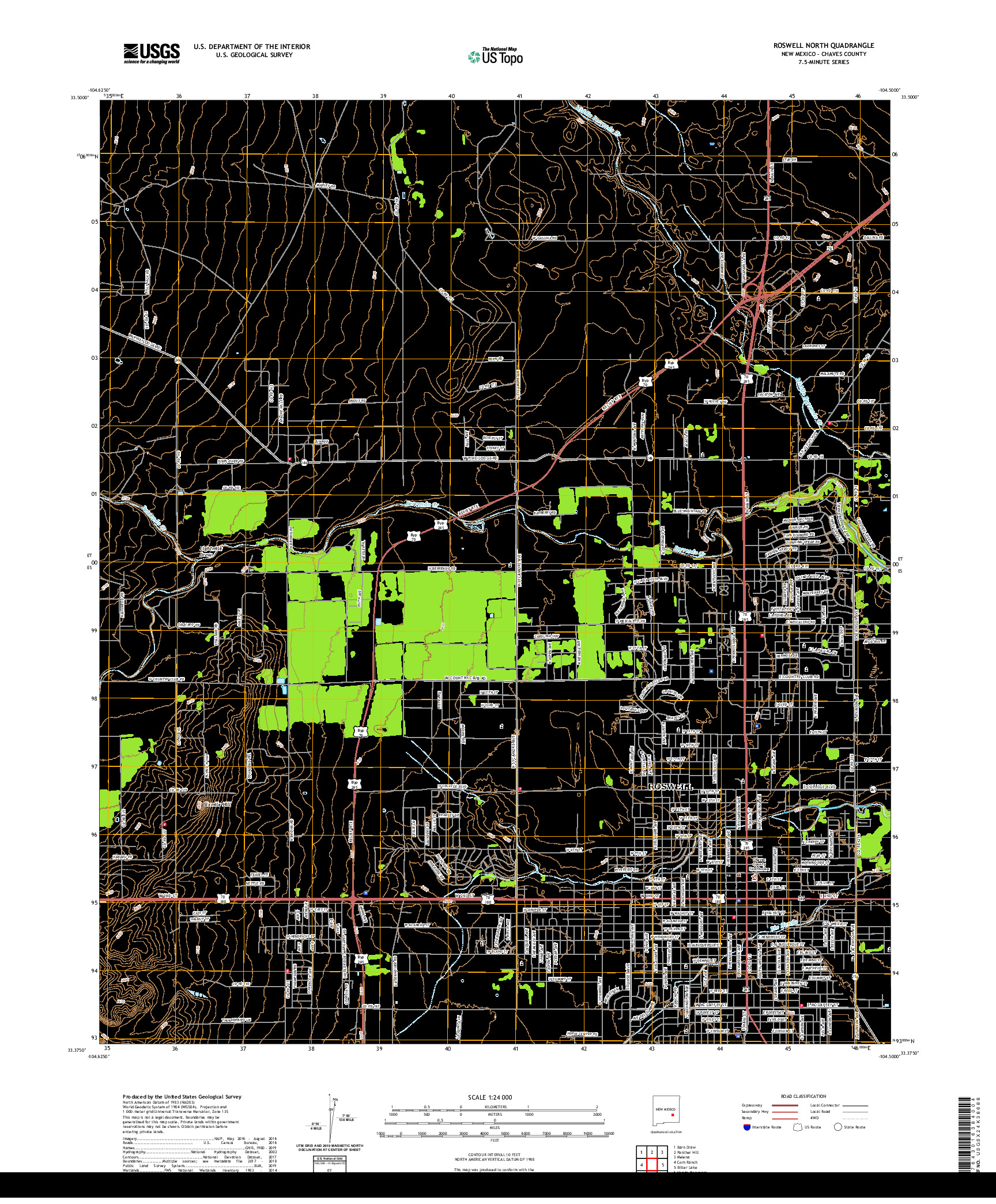 USGS US TOPO 7.5-MINUTE MAP FOR ROSWELL NORTH, NM 2020