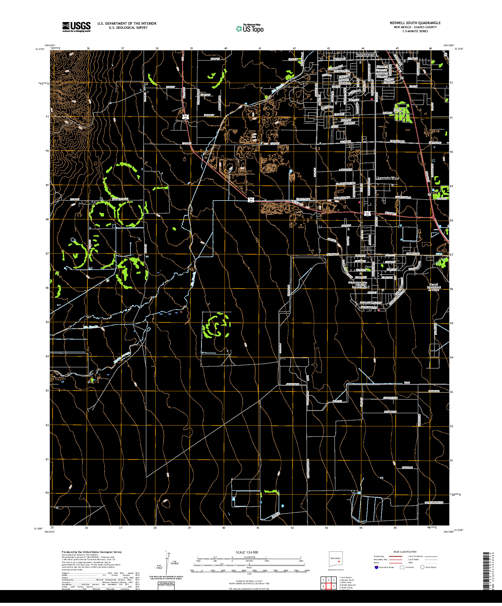 USGS US TOPO 7.5-MINUTE MAP FOR ROSWELL SOUTH, NM 2020