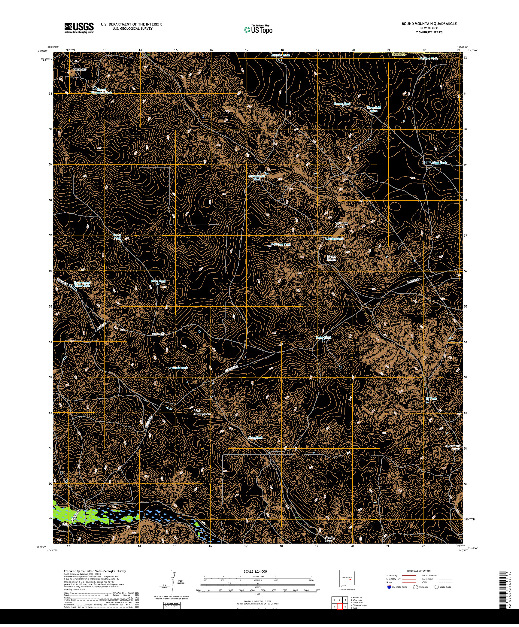 USGS US TOPO 7.5-MINUTE MAP FOR ROUND MOUNTAIN, NM 2020