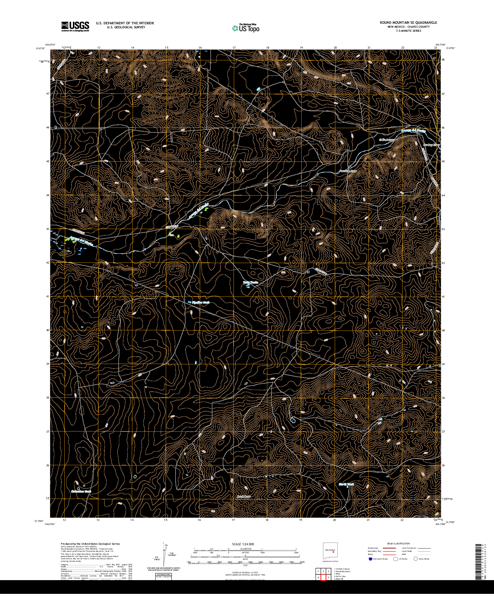 USGS US TOPO 7.5-MINUTE MAP FOR ROUND MOUNTAIN SE, NM 2020