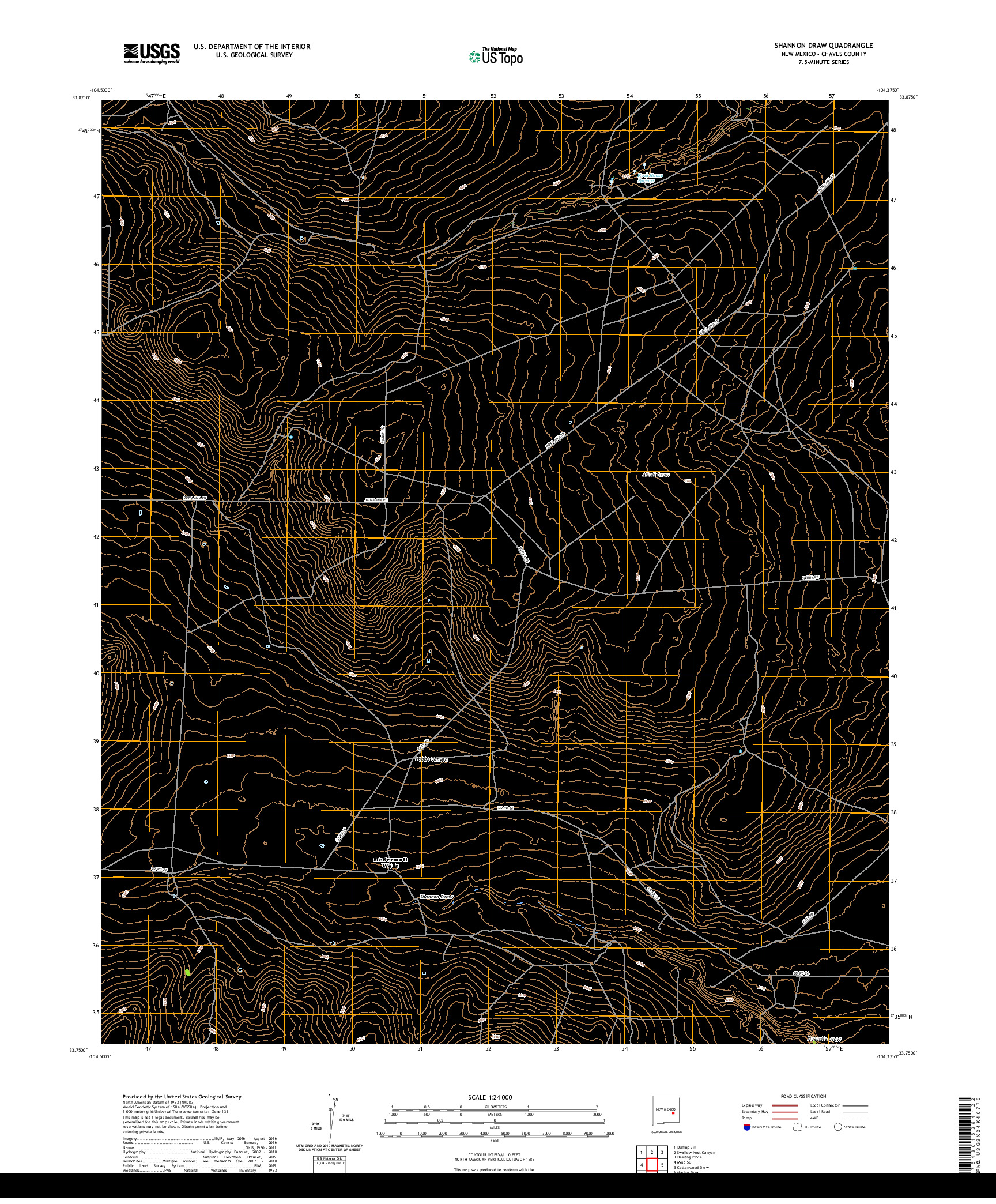 USGS US TOPO 7.5-MINUTE MAP FOR SHANNON DRAW, NM 2020