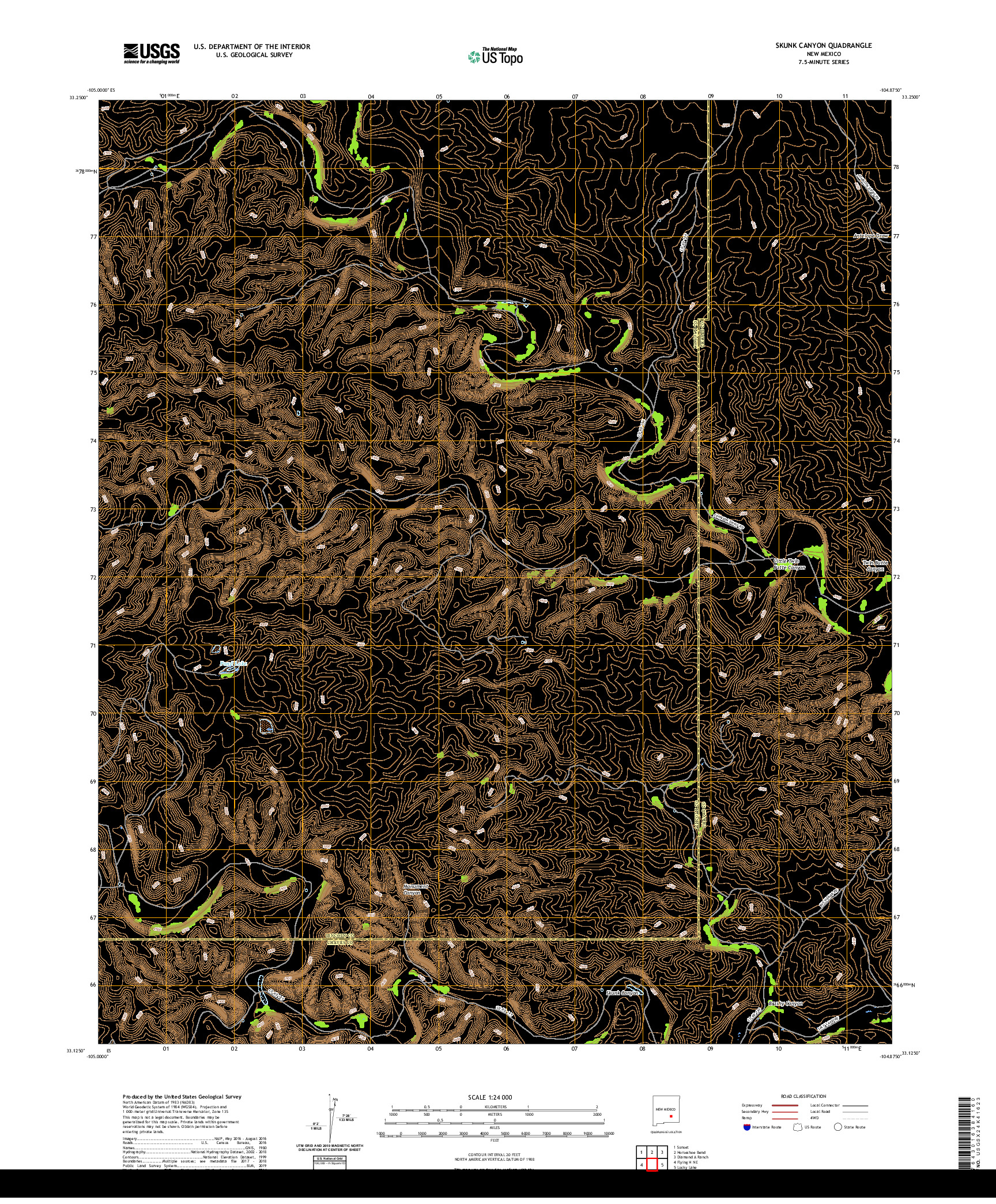 USGS US TOPO 7.5-MINUTE MAP FOR SKUNK CANYON, NM 2020