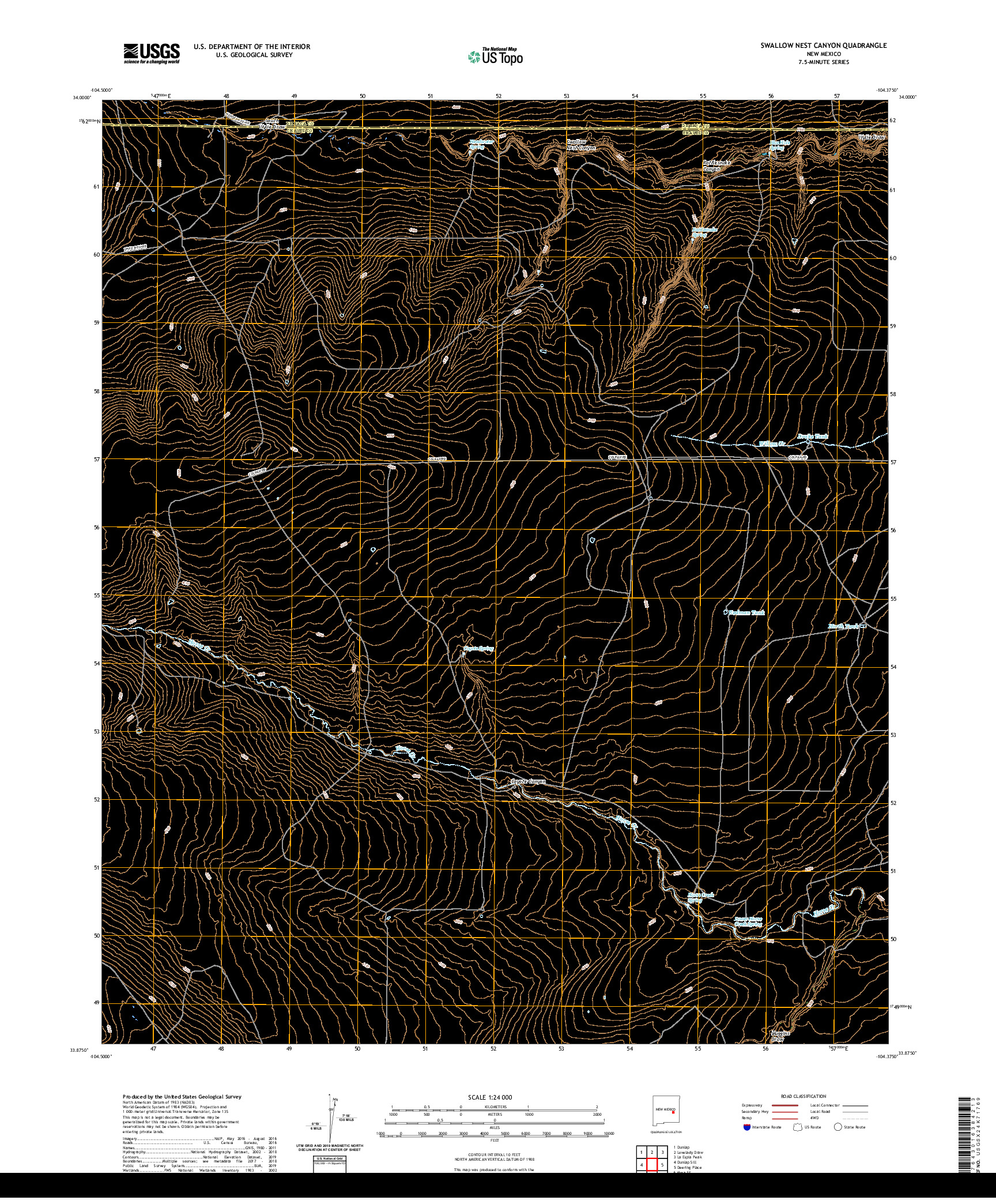 USGS US TOPO 7.5-MINUTE MAP FOR SWALLOW NEST CANYON, NM 2020