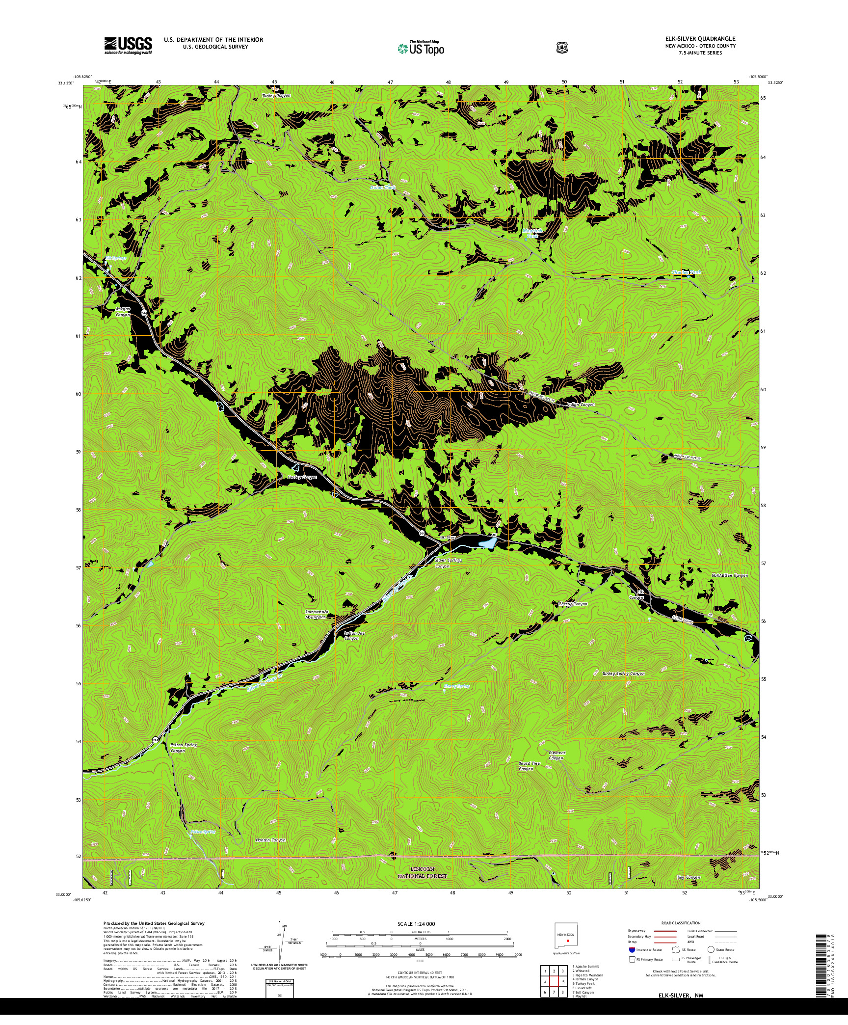 USGS US TOPO 7.5-MINUTE MAP FOR ELK-SILVER, NM 2020