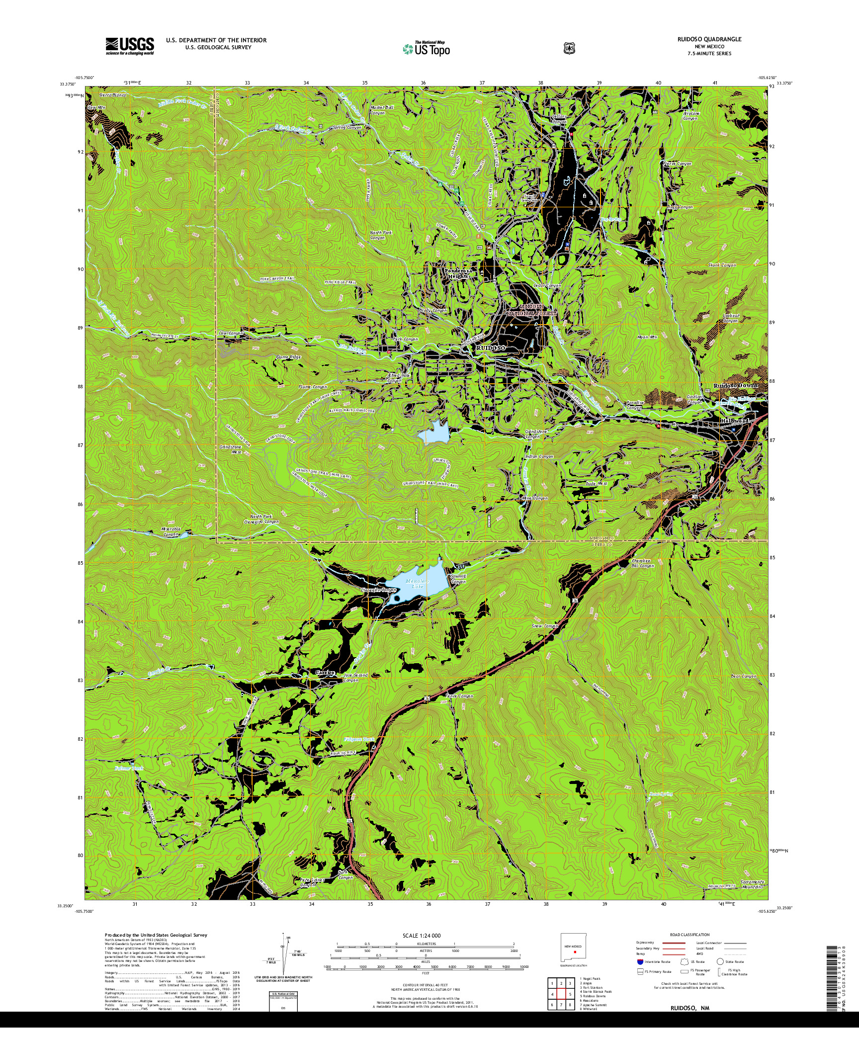 USGS US TOPO 7.5-MINUTE MAP FOR RUIDOSO, NM 2020