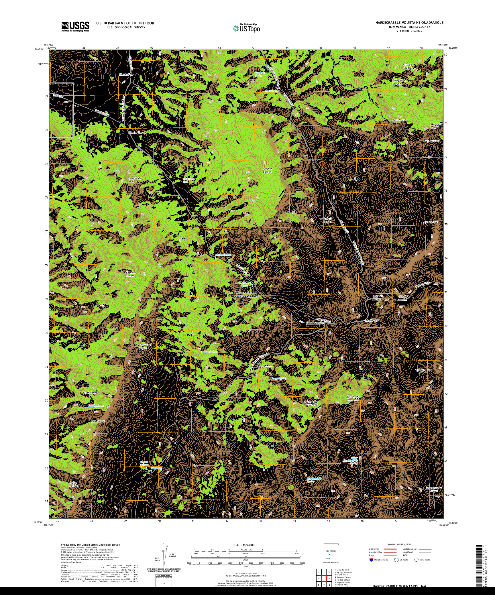 USGS US TOPO 7.5-MINUTE MAP FOR HARDSCRABBLE MOUNTAINS, NM 2020