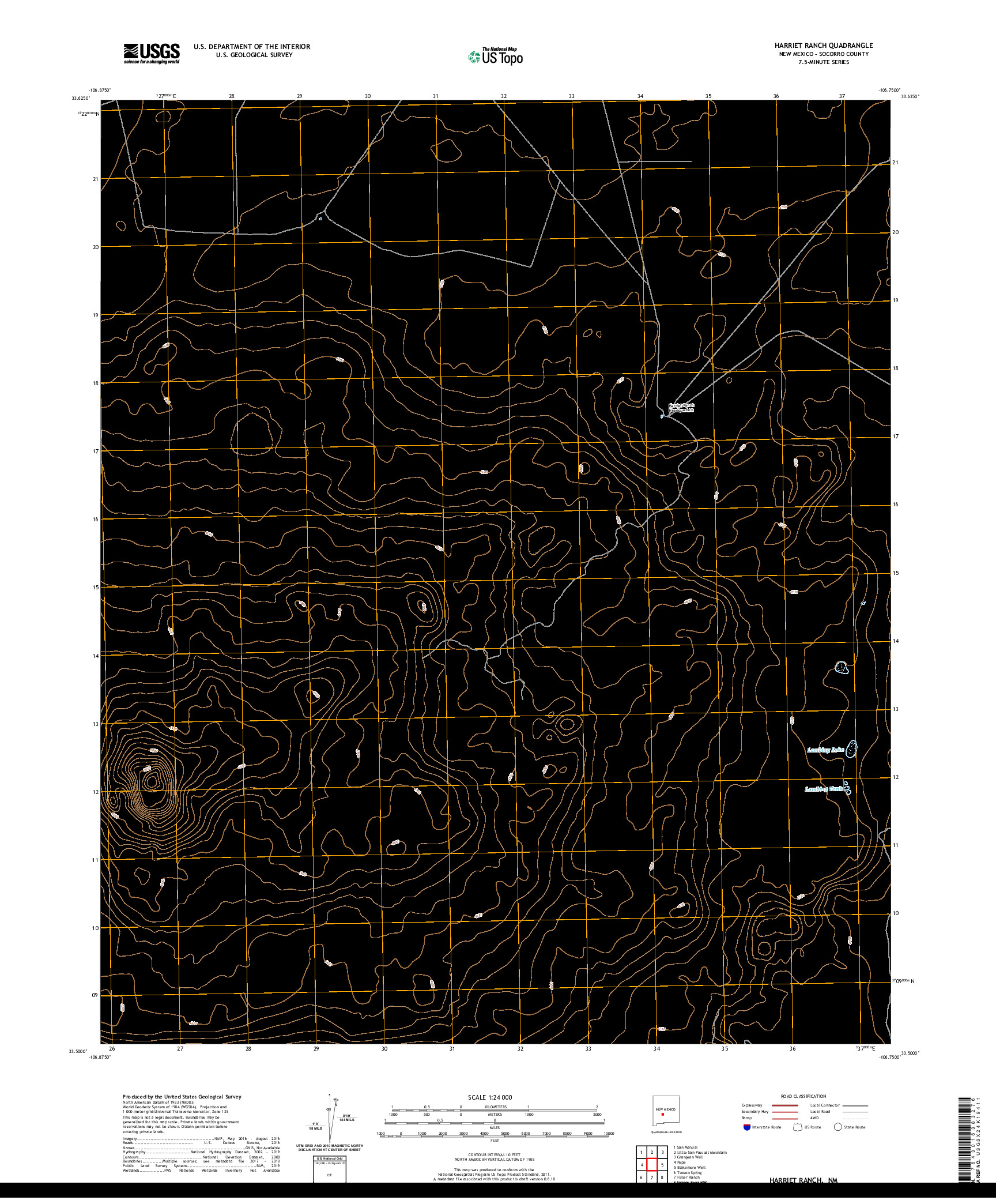 USGS US TOPO 7.5-MINUTE MAP FOR HARRIET RANCH, NM 2020