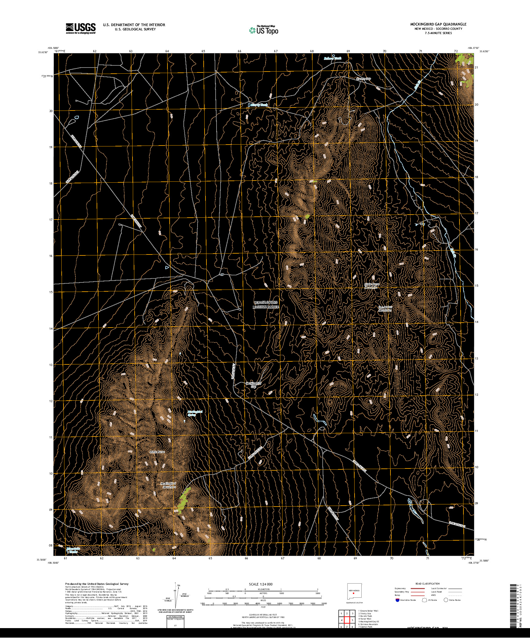 USGS US TOPO 7.5-MINUTE MAP FOR MOCKINGBIRD GAP, NM 2020