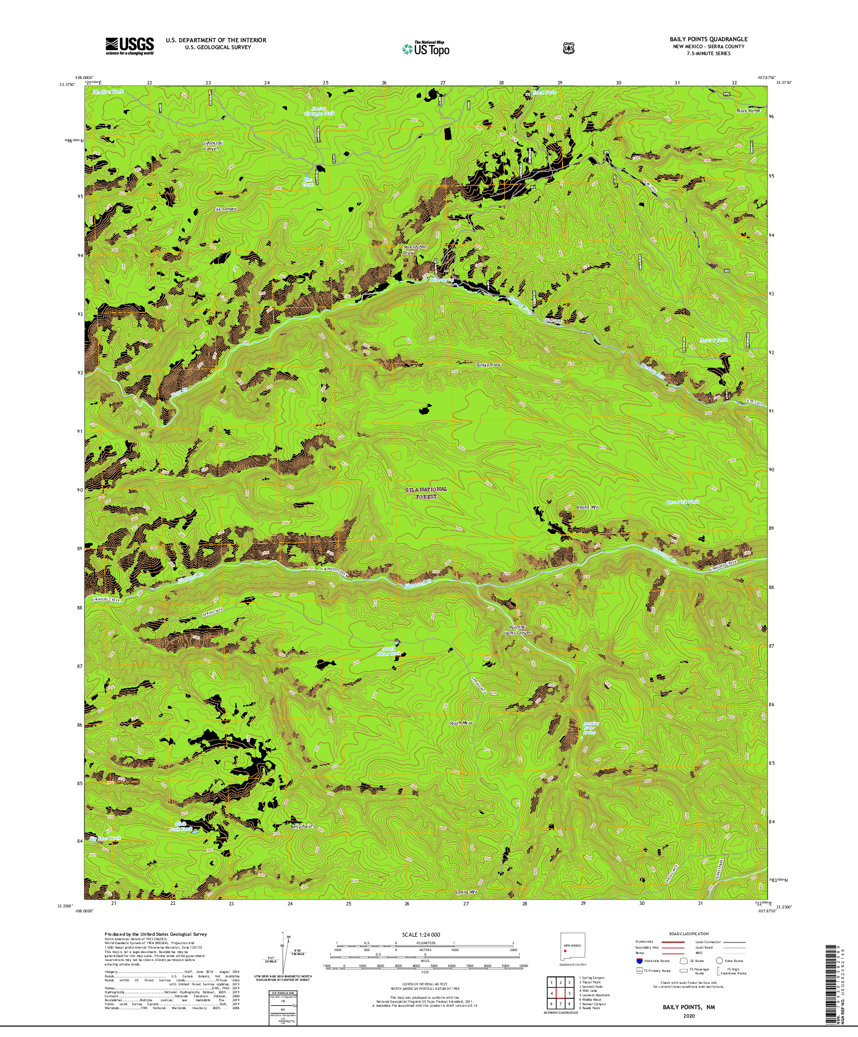 USGS US TOPO 7.5-MINUTE MAP FOR BAILY POINTS, NM 2020