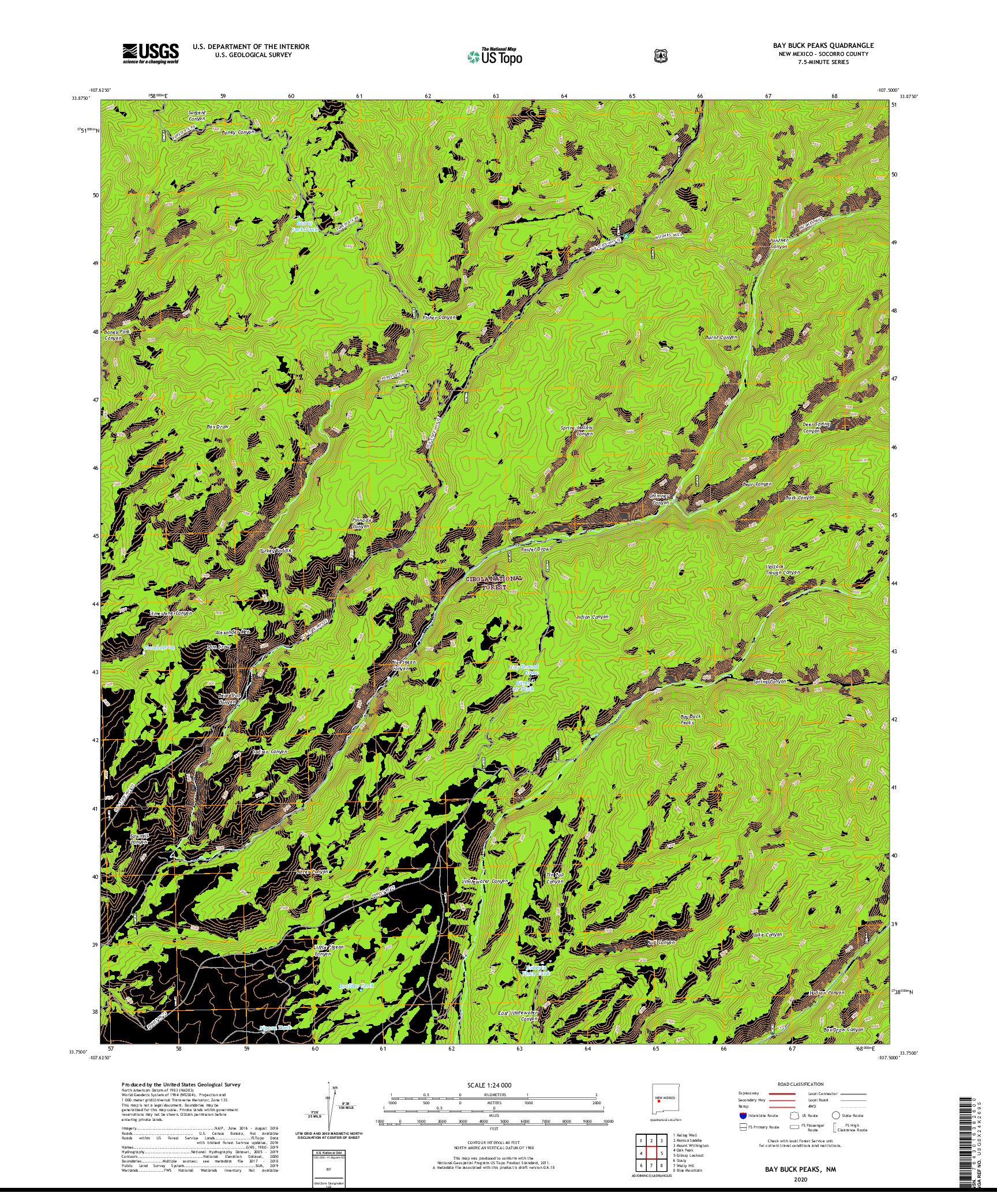 USGS US TOPO 7.5-MINUTE MAP FOR BAY BUCK PEAKS, NM 2020