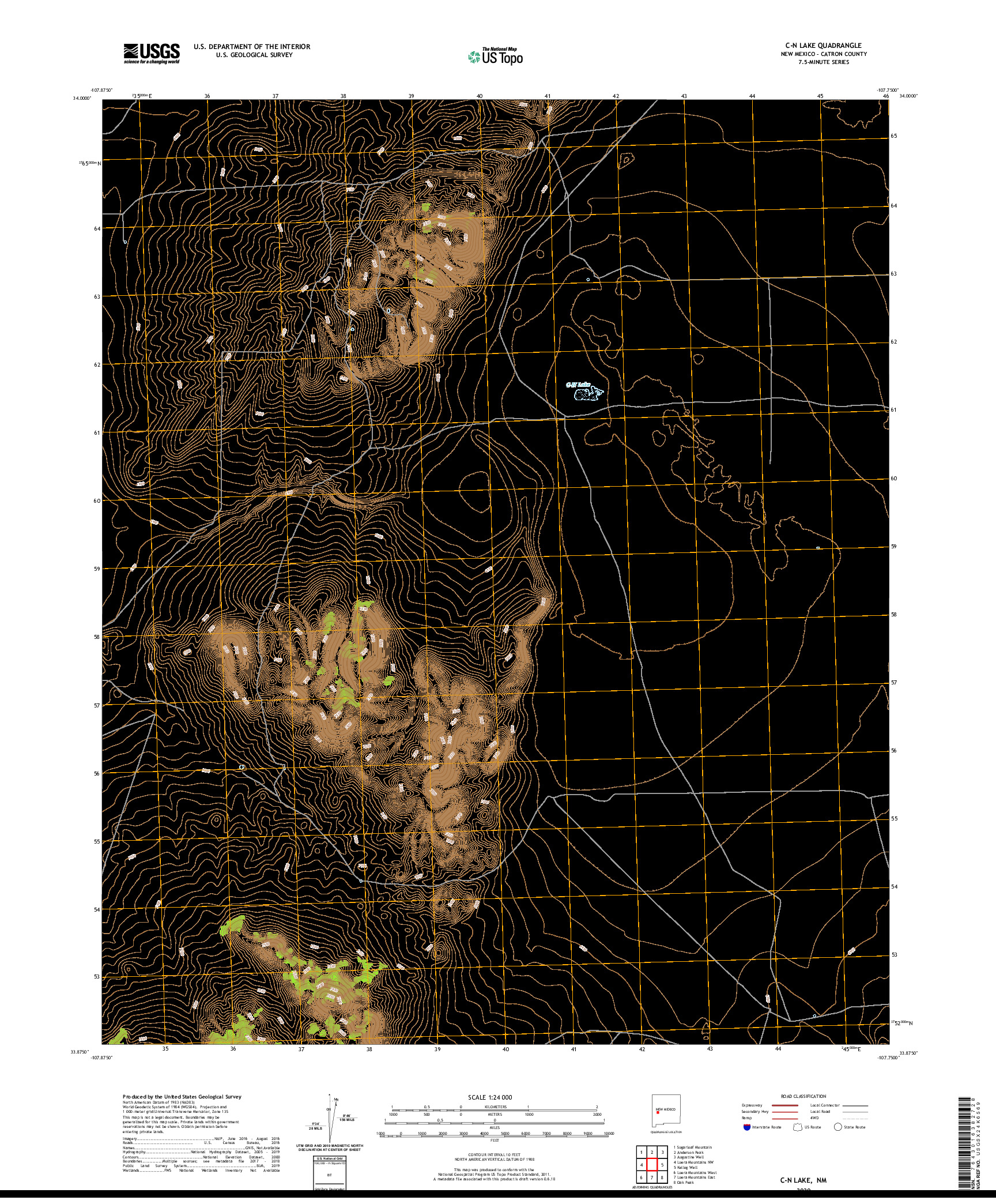 USGS US TOPO 7.5-MINUTE MAP FOR C-N LAKE, NM 2020