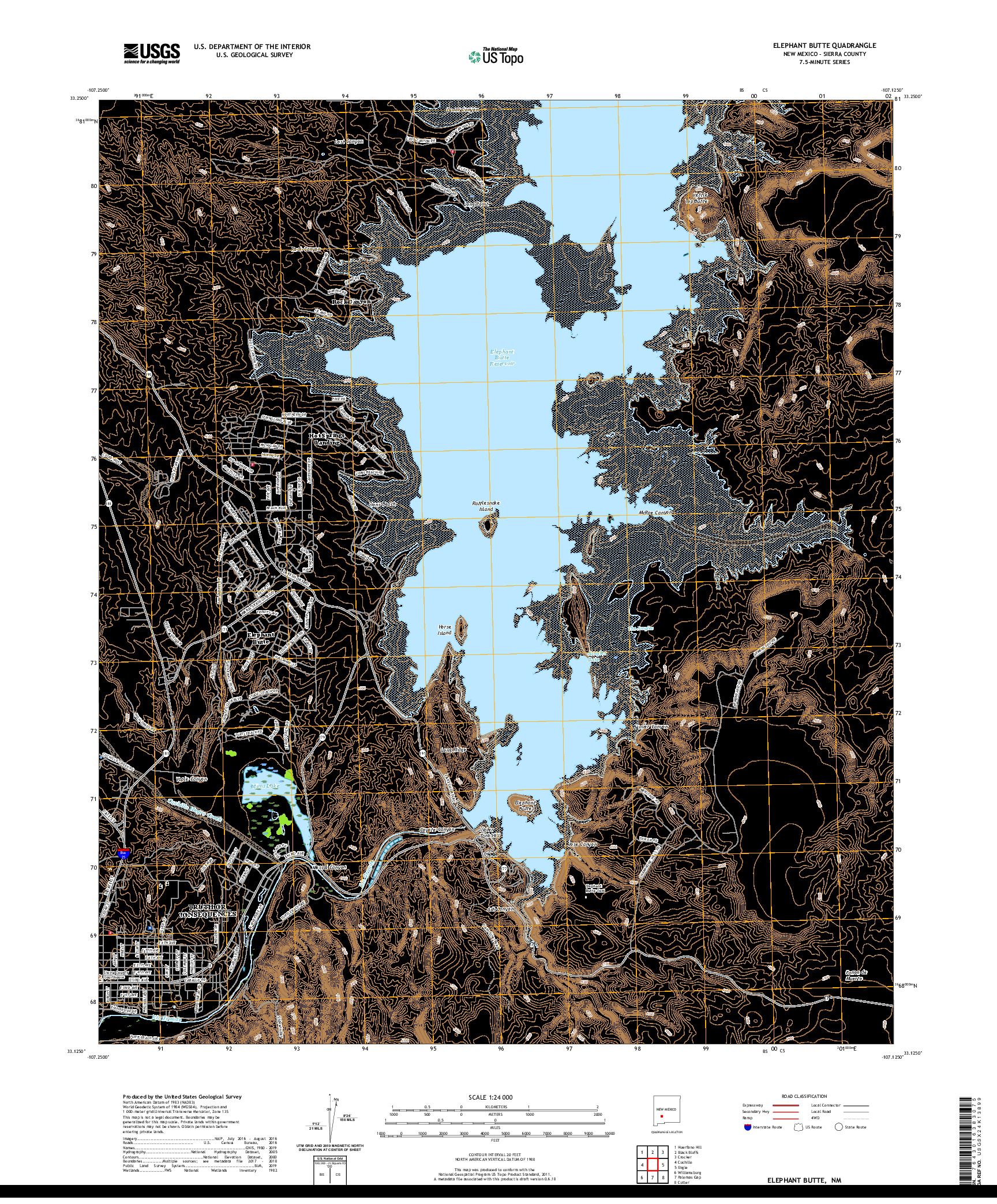 USGS US TOPO 7.5-MINUTE MAP FOR ELEPHANT BUTTE, NM 2020