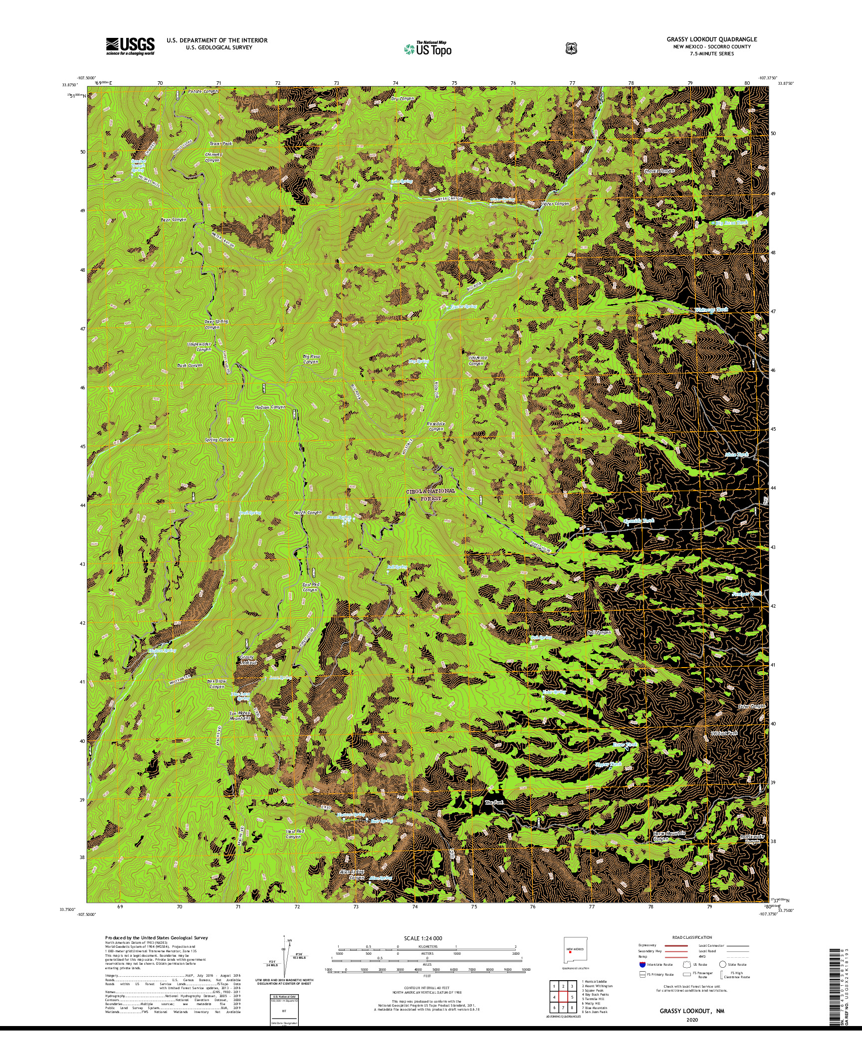 USGS US TOPO 7.5-MINUTE MAP FOR GRASSY LOOKOUT, NM 2020