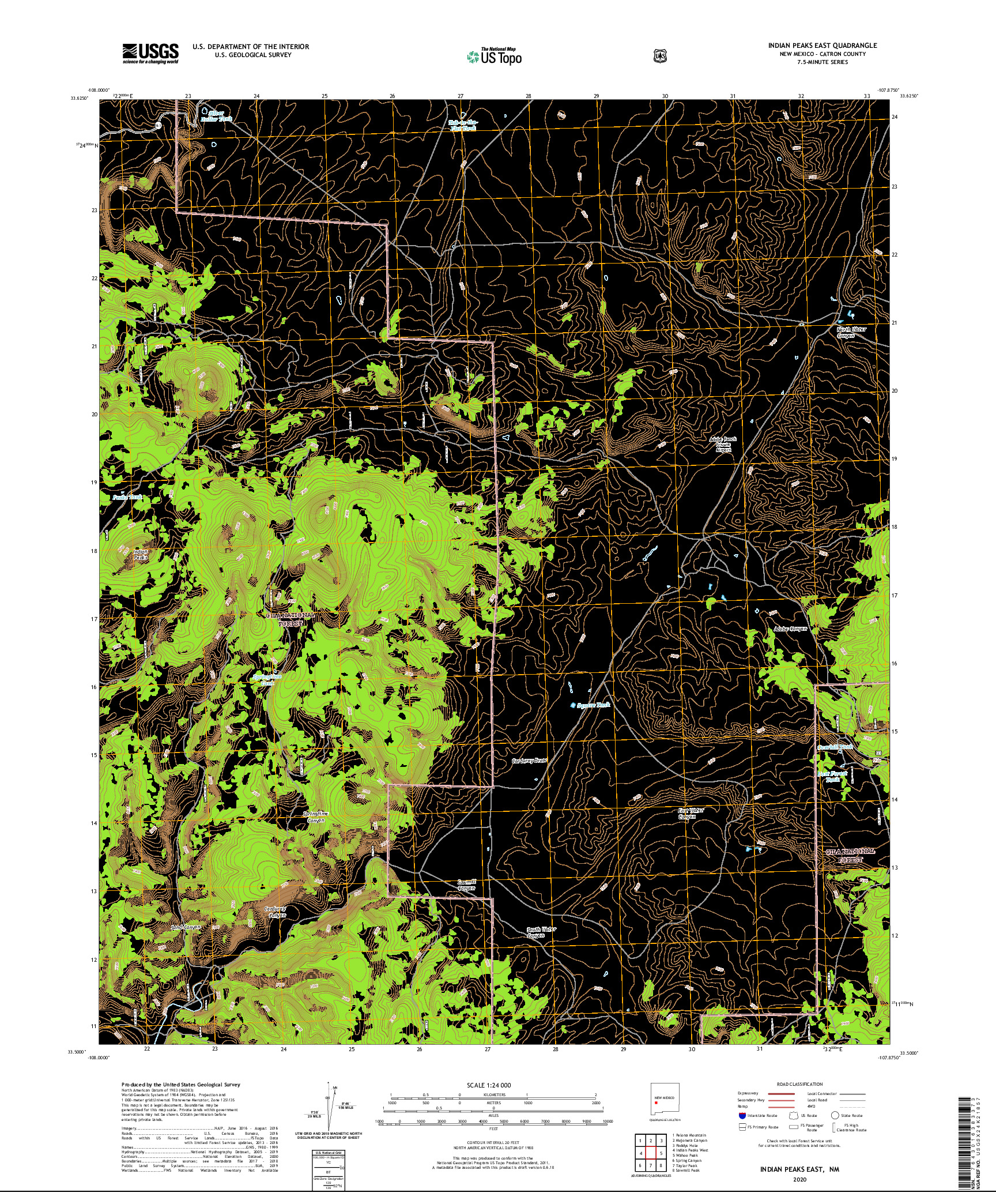 USGS US TOPO 7.5-MINUTE MAP FOR INDIAN PEAKS EAST, NM 2020