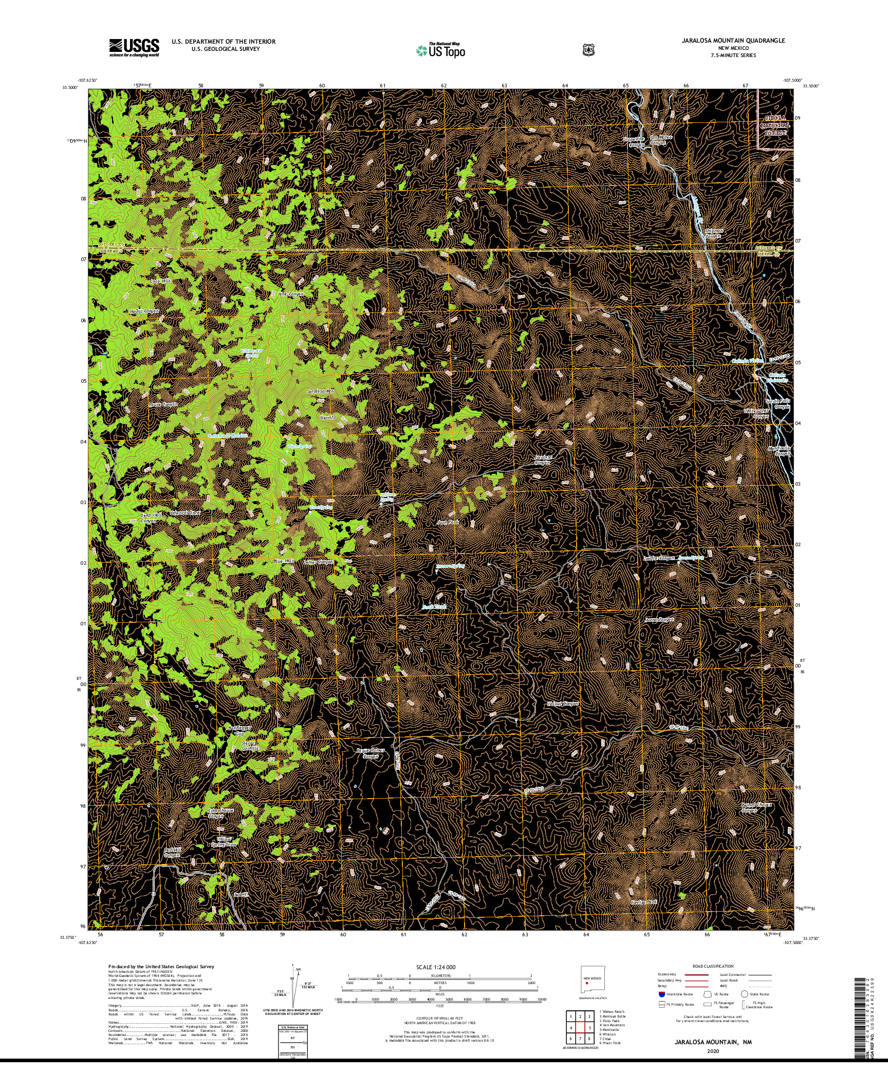 USGS US TOPO 7.5-MINUTE MAP FOR JARALOSA MOUNTAIN, NM 2020