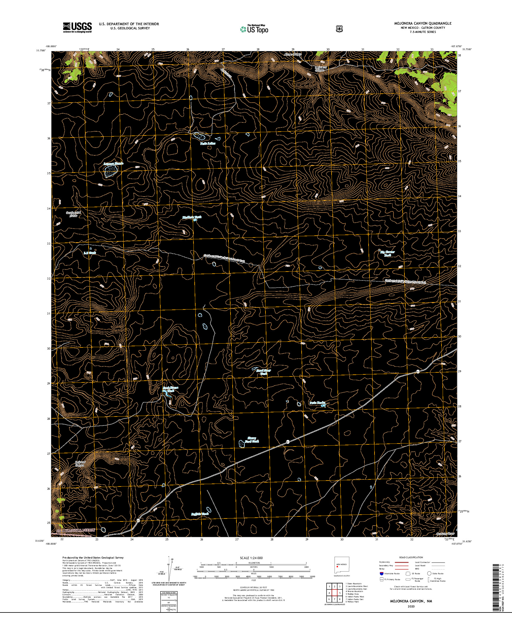 USGS US TOPO 7.5-MINUTE MAP FOR MOJONERA CANYON, NM 2020