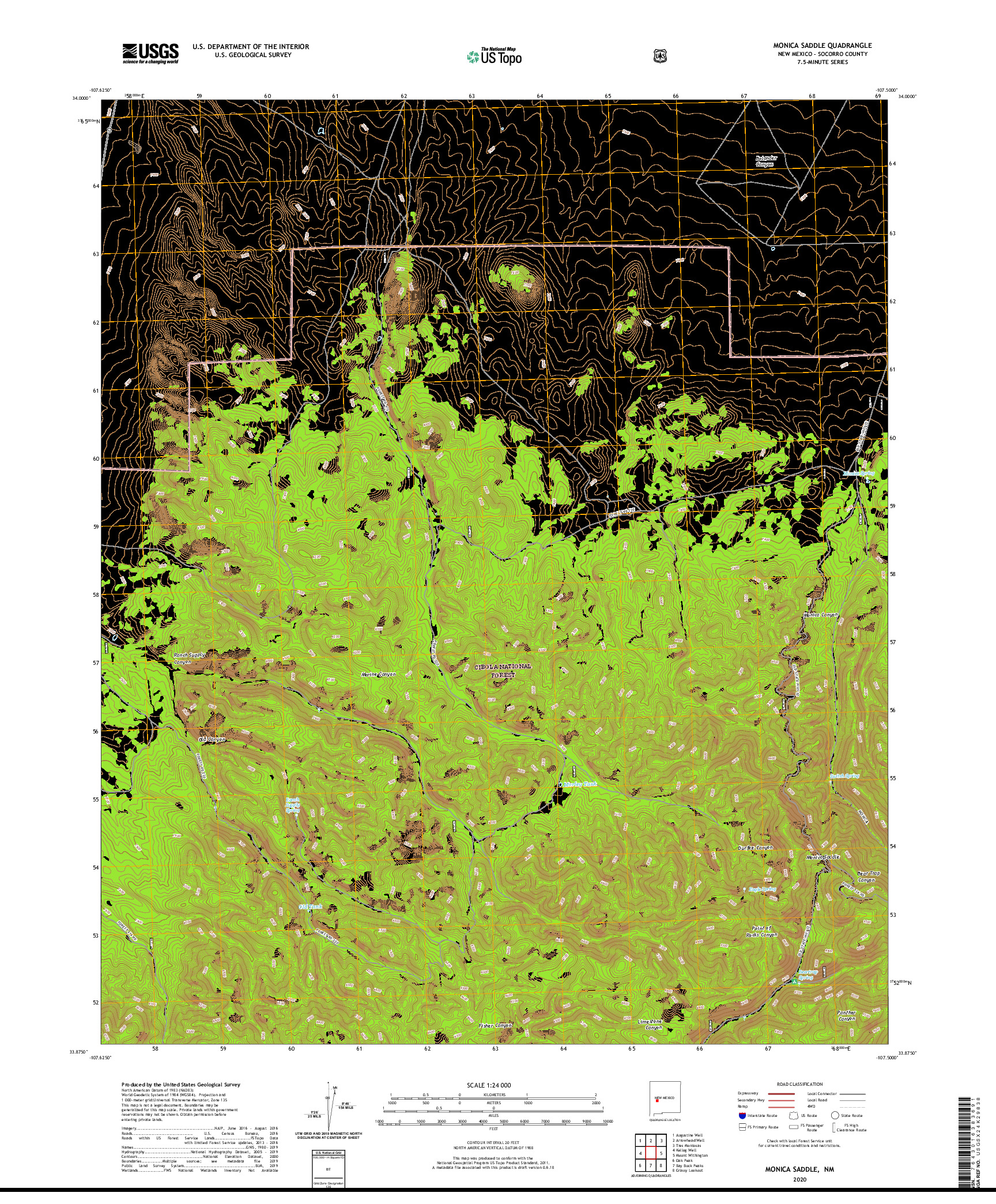 USGS US TOPO 7.5-MINUTE MAP FOR MONICA SADDLE, NM 2020