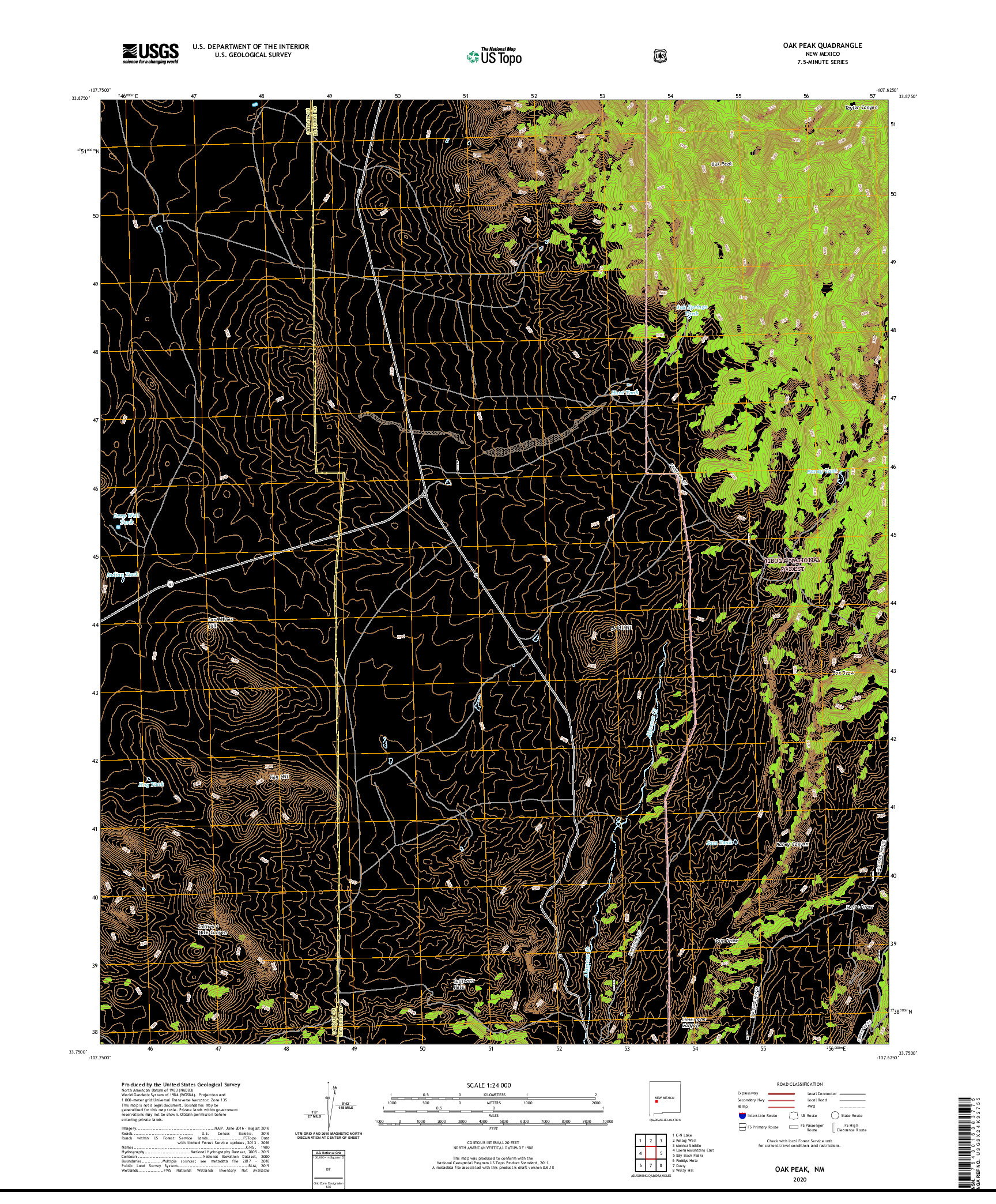 USGS US TOPO 7.5-MINUTE MAP FOR OAK PEAK, NM 2020
