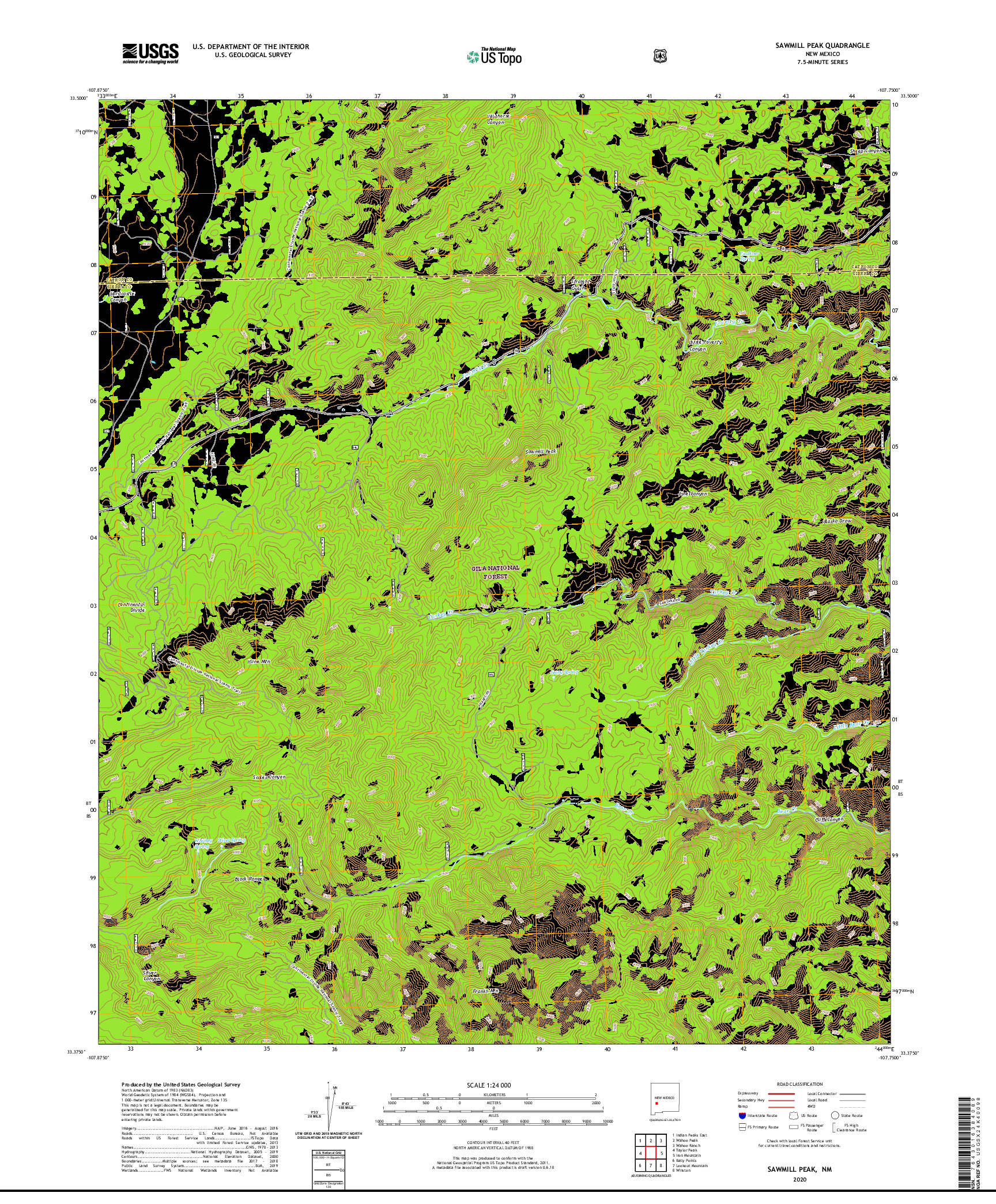 USGS US TOPO 7.5-MINUTE MAP FOR SAWMILL PEAK, NM 2020